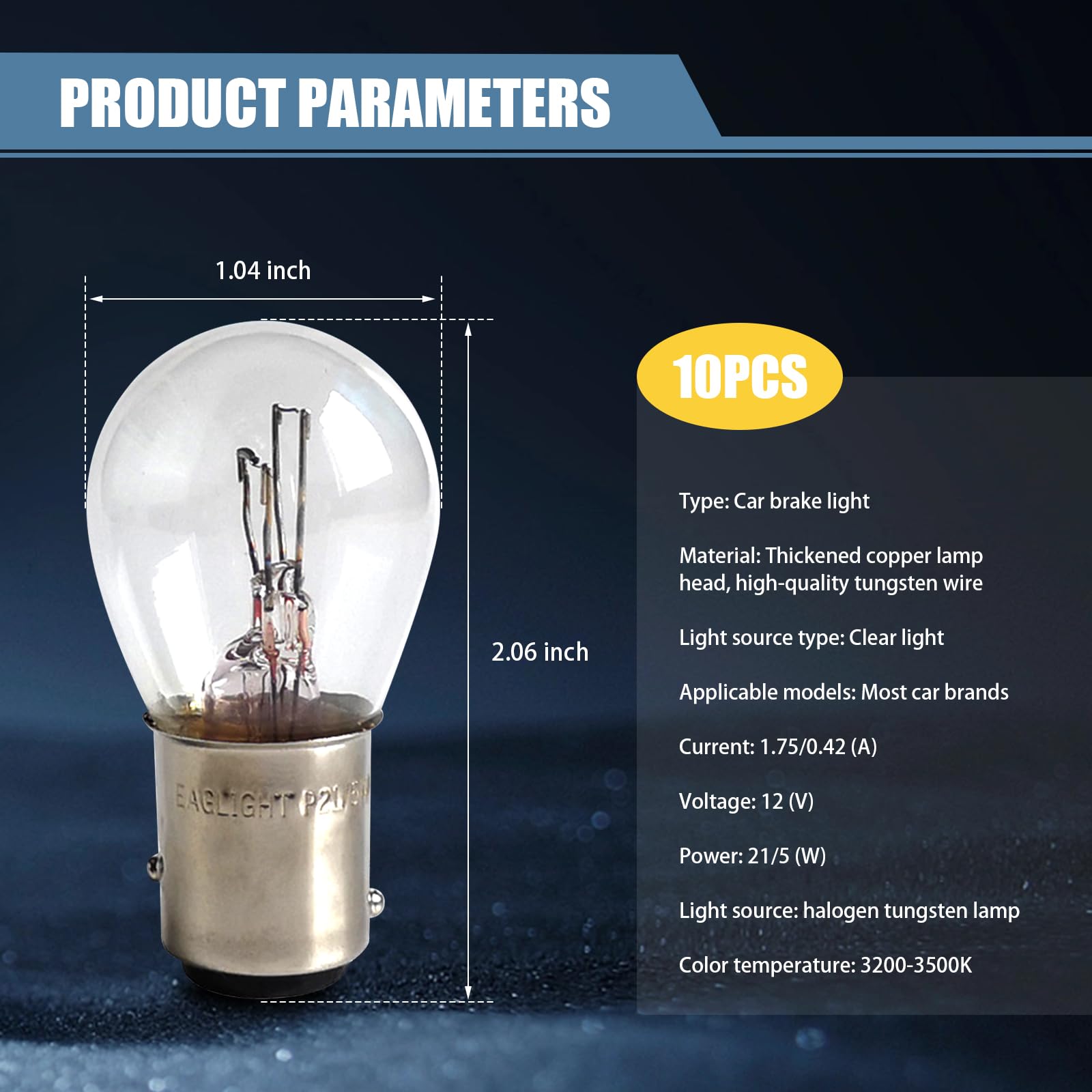 Flygun 1157 P21/5W S25 BAY15D Halogen Light Bulb, 10 PCS, White, Model FUNSCD2020WH-10PCS, Double Tail Brake