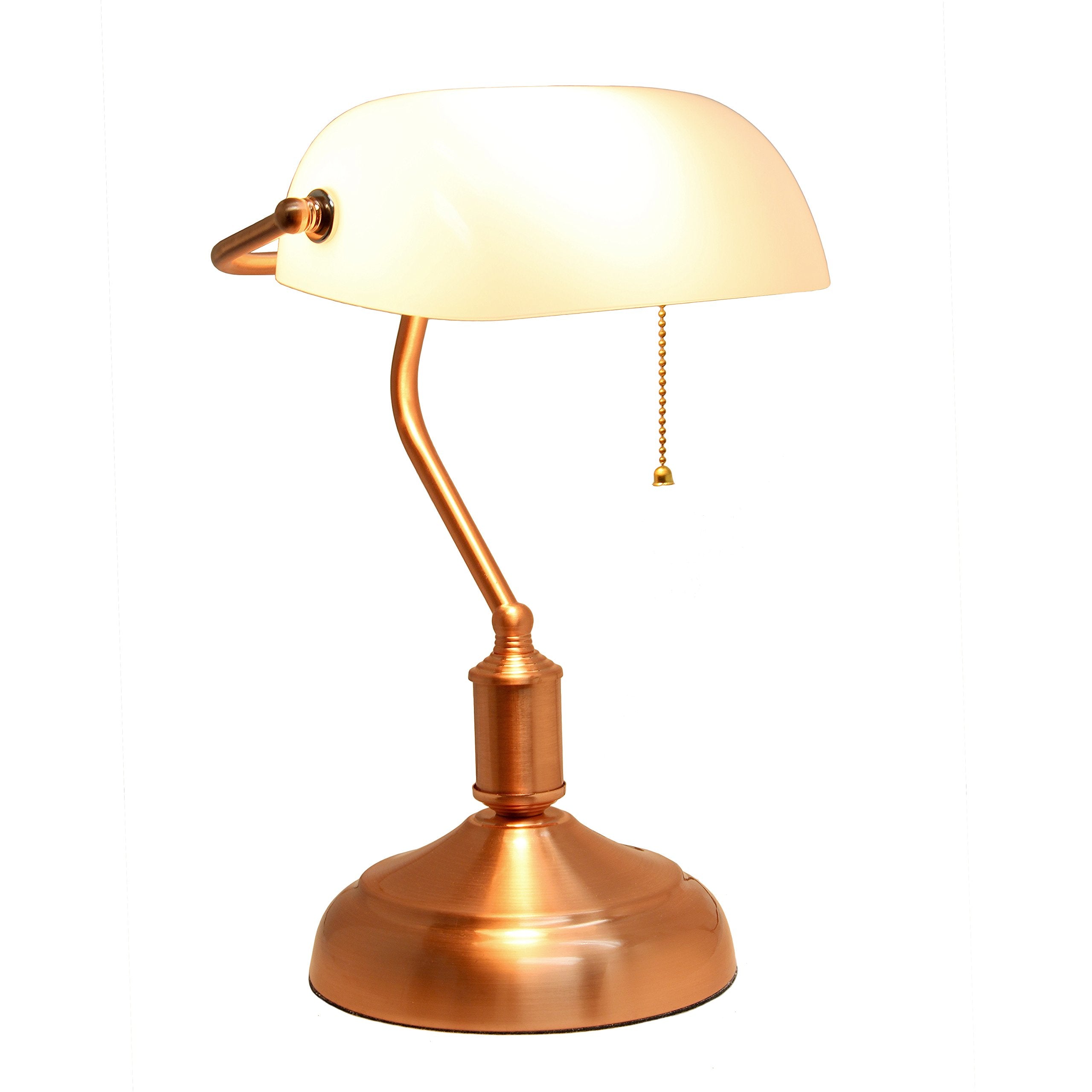 Simple Designs Lt3216-Rgd Executive Banker'S Desk Lamp With White Glass Shade, Rose Gold