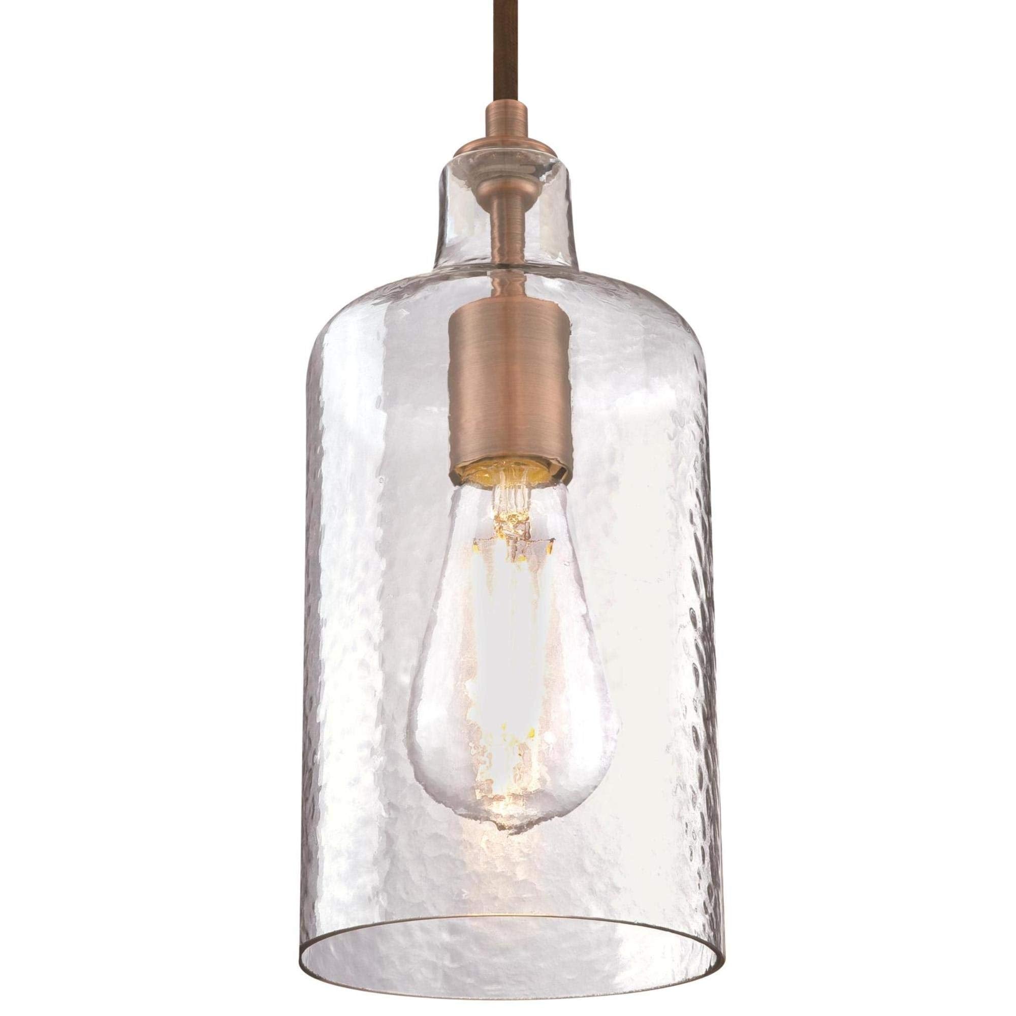 Westinghouse One-Light Indoor Mini Pendant, Washed Copper Finish, Clear Textured Glass, Model 6371500