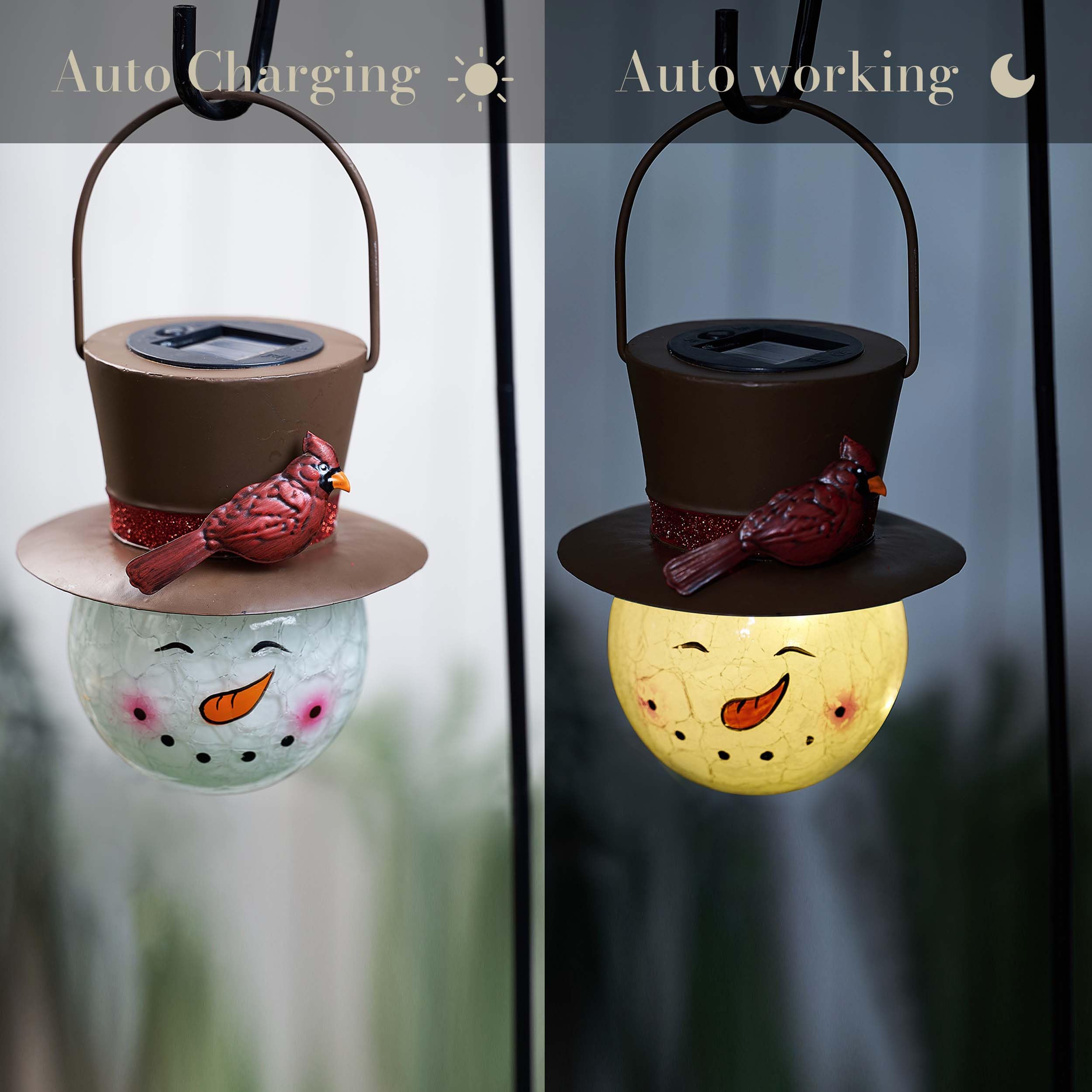 Teresa'S Collections Outdoor Christmas Decorations For House, 36'' Snowman Glass Solar Lantern Stake With Brown Cardinal Hat, Xm