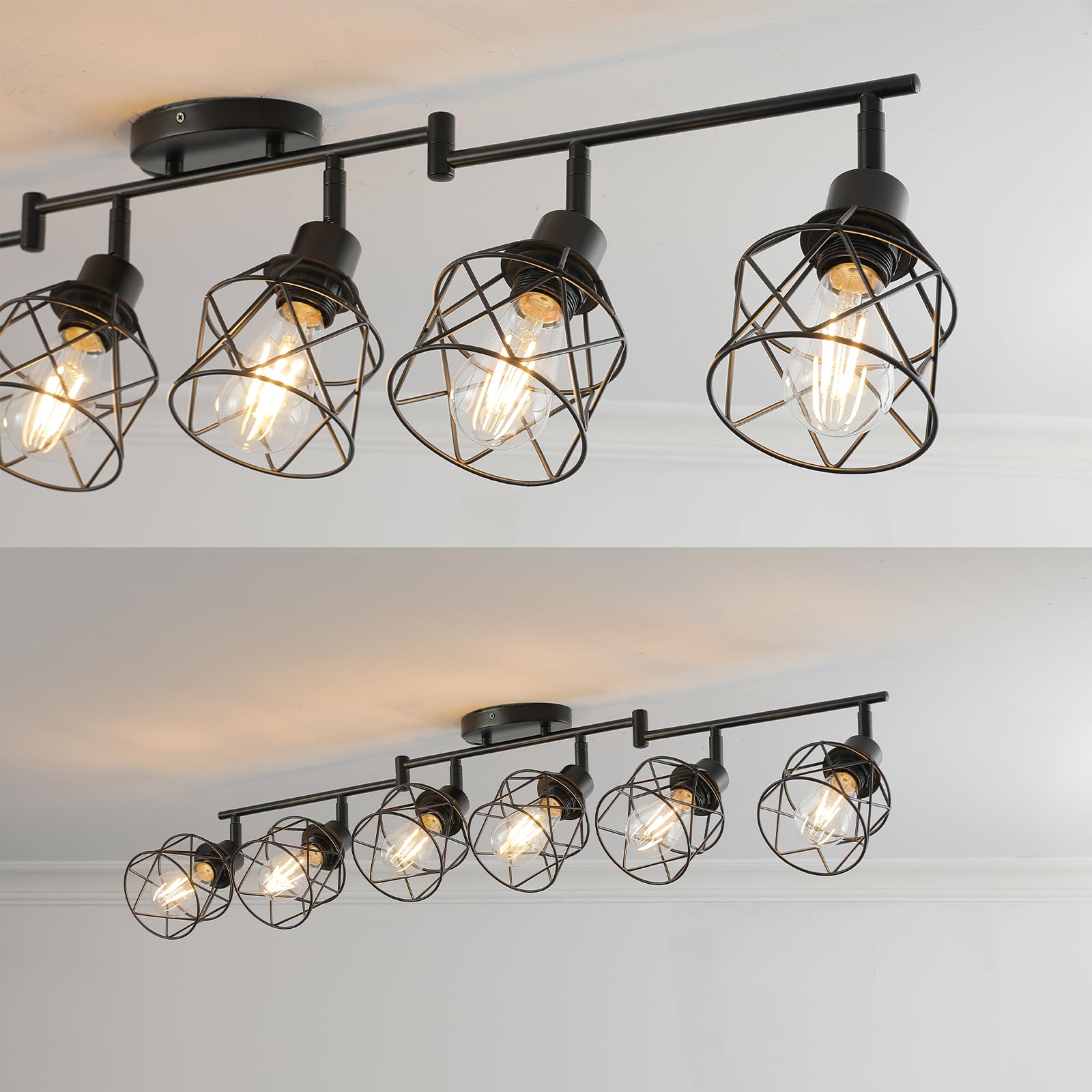 vivihobb Dimmable 6-Light Plug in Ceiling Light, Black Metal Track Lighting Kit, 16.5' Cord, Modern Industrial Style