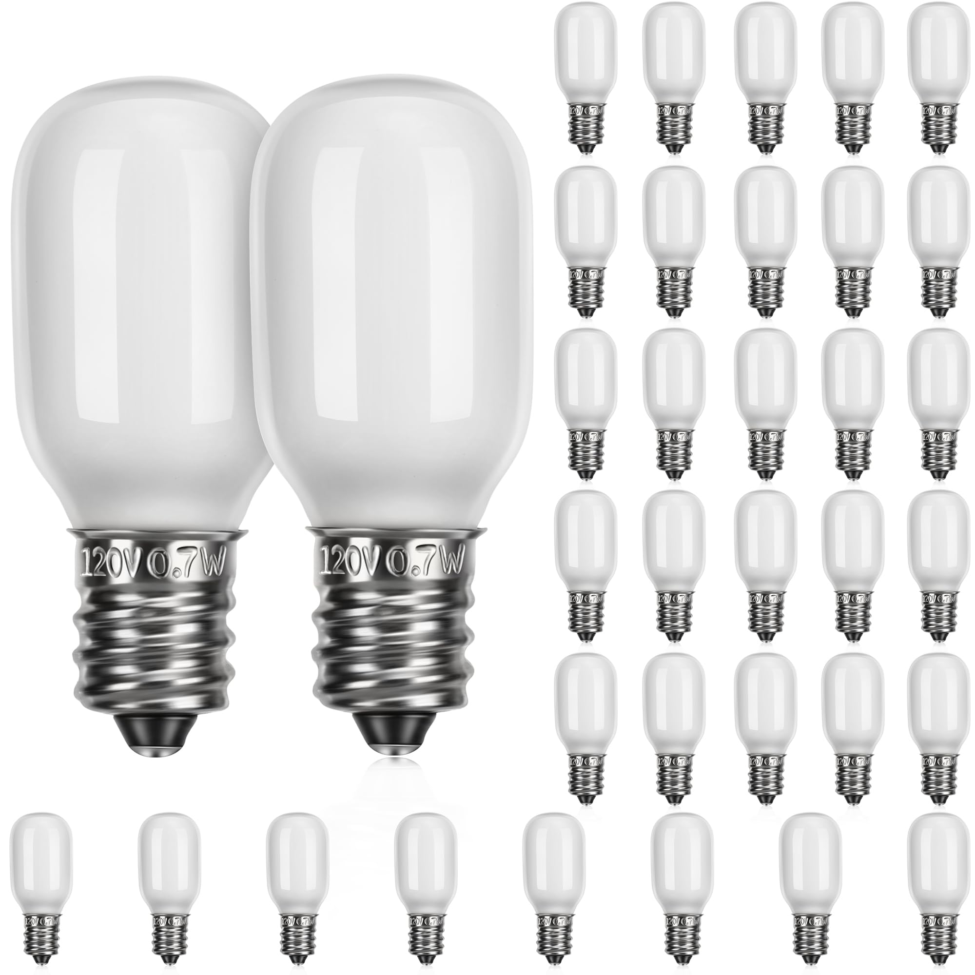 Meonum Christmas Village Replacement Light Bulbs  E12 Candelabra Base T20 Led Bulbs  0.7W 120V Replacement Light Accessories For Villages Houses  Christmas Tree  Halloween Pumpkin(35 Pieces)