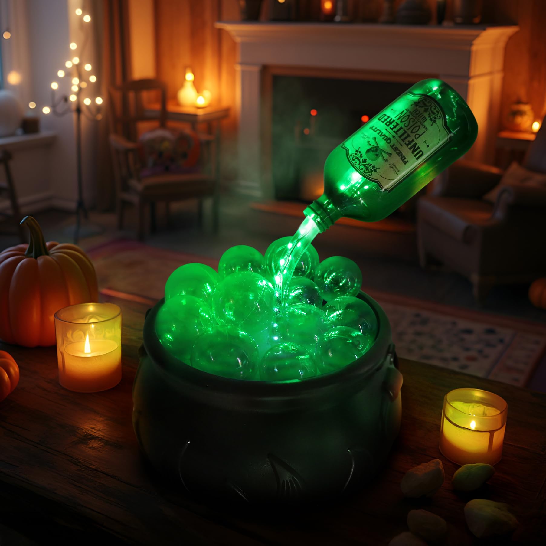 MCJC LED Cauldron Potion Bottle Light, 5 Modes, 4 Colors, Black Indoor DIY Halloween Decoration