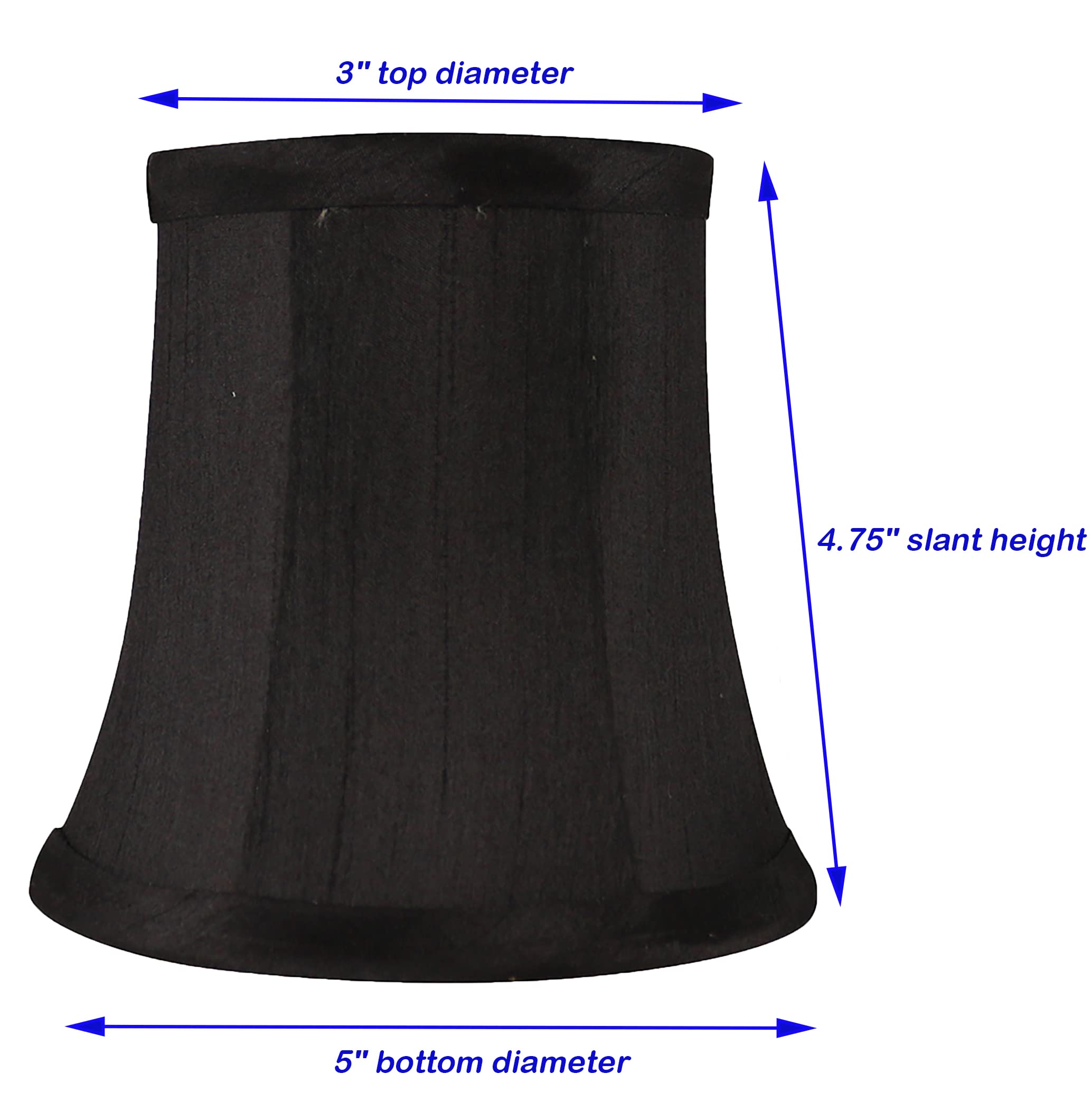 MERIVILLE Set of 5 Black Faux Silk Chandelier Lamp Shades, Softback Bell Shape, Clip-On Fitter for Candelabra Bulbs, 3.5in x 5in x