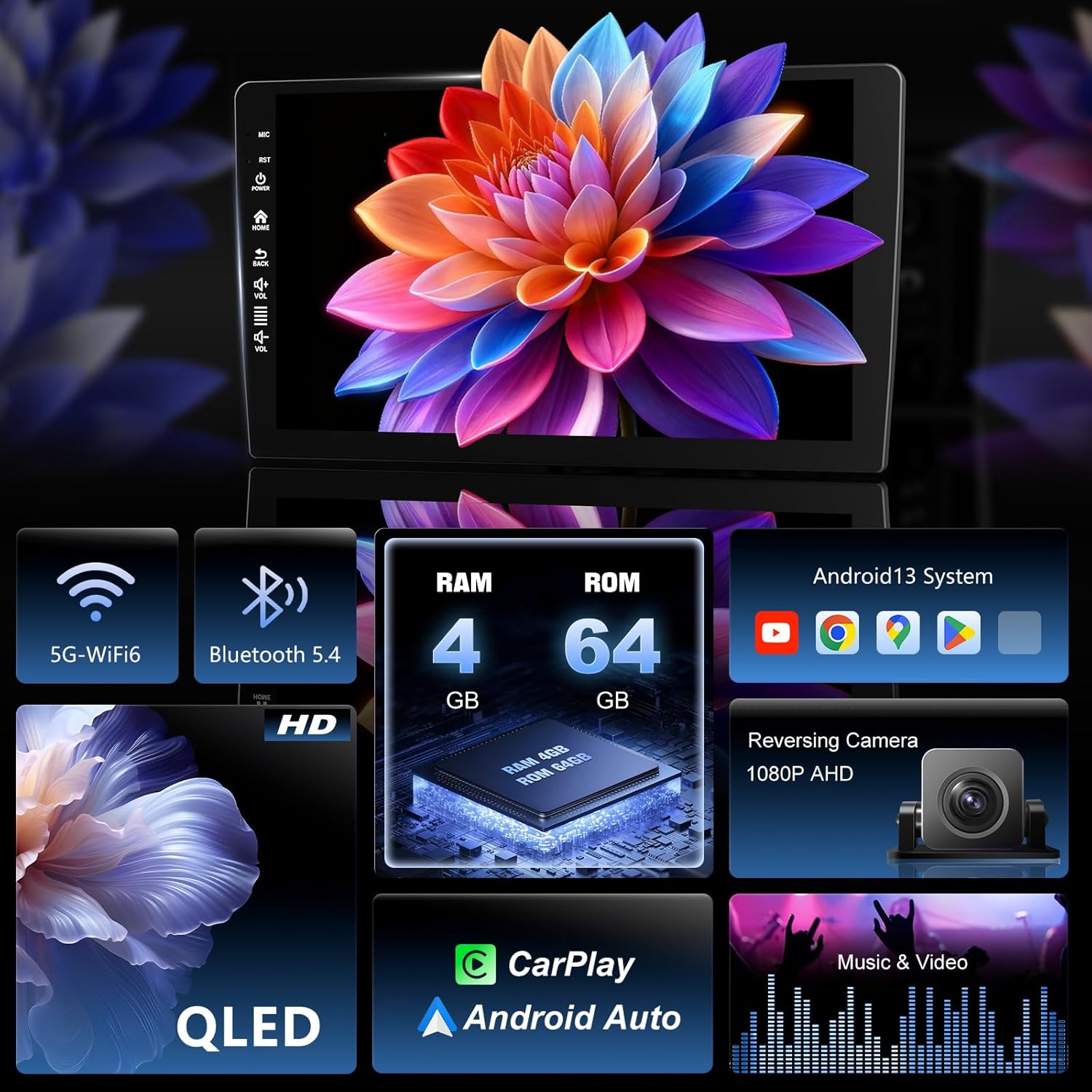 for Upgraded 10.2 Chevrolet Silverado 2007-2013 Tahoe GMC Sierra Yukon Radio, 5G-WiFi6 Wireless CarPlay Android Auto QLED Car Stereo/AM/FM/Airplay/1080P (4Ram+64Rom-HD)