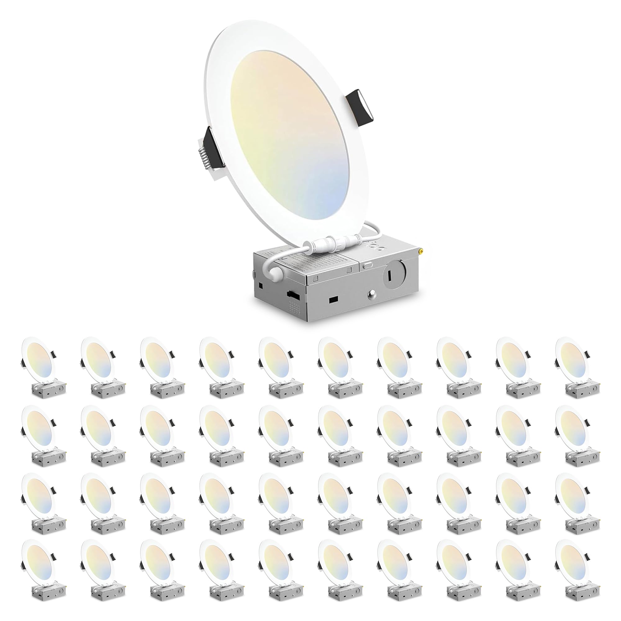 CHAMPION ELECTRONICS - 40-Pack 4 Inch Ultra-Thin LED Recessed Lights - 5CCT Selectable (2700K-5000K)  Dimmable 12W 900LM Ceiling Fixtures  CRI>90  IC-Rated  ETL/FCC Certified  5-Year Warranty