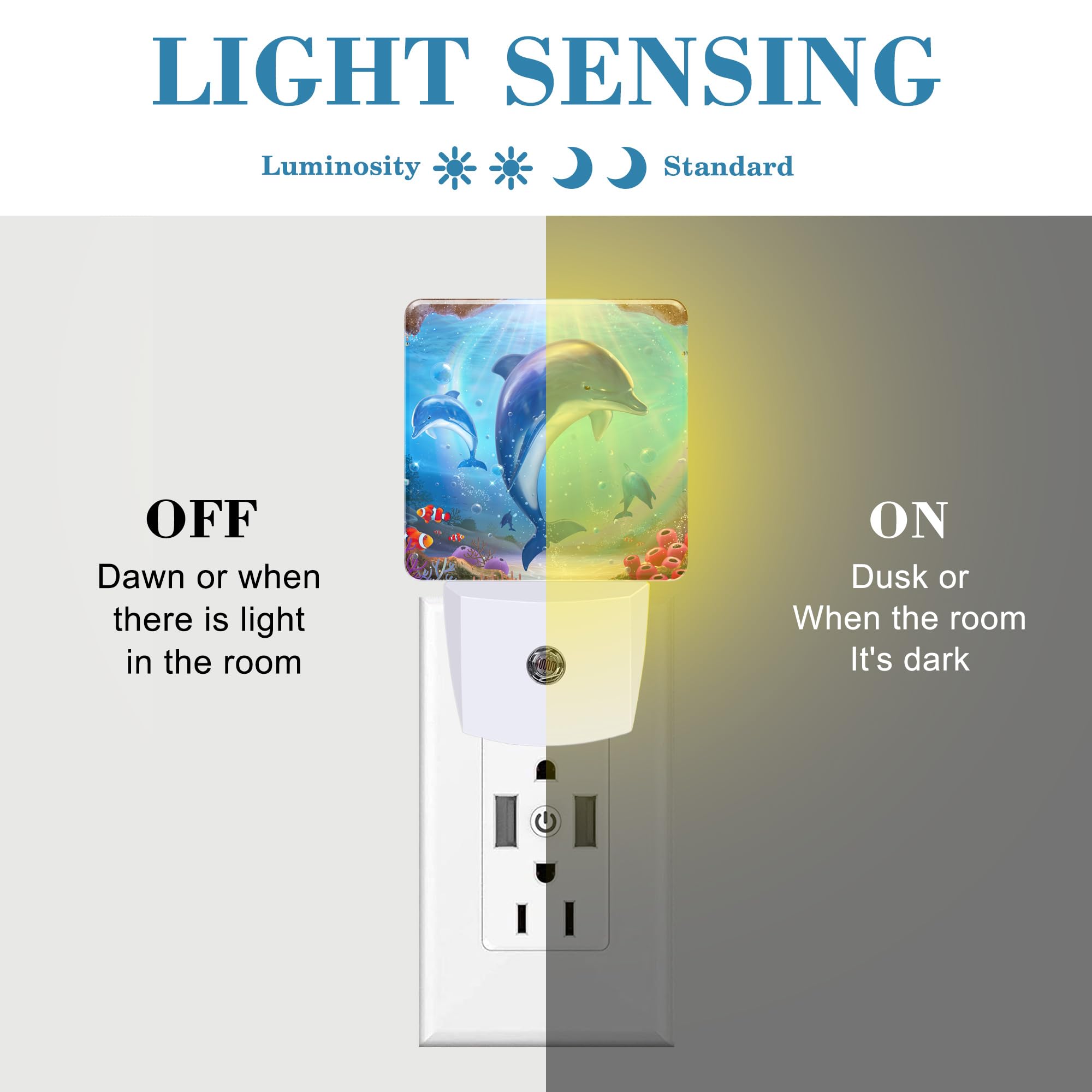Uiaoiais Night Light For Kids Girls Boys, Cute Dolphins In Tropical Sea Led Night Light Plug Into Wall With Dusk To Dawn Sensor