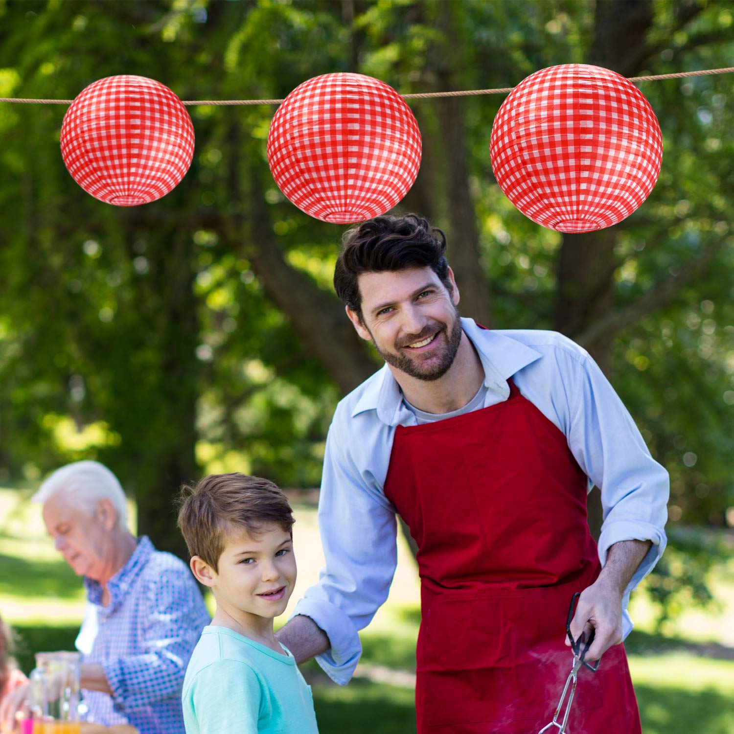 Blulu Picnic Party Decorations Red Paper Lanterns Checkered Round Hanging Lanterns For I Do Bbq Pizza Decorations Red And White
