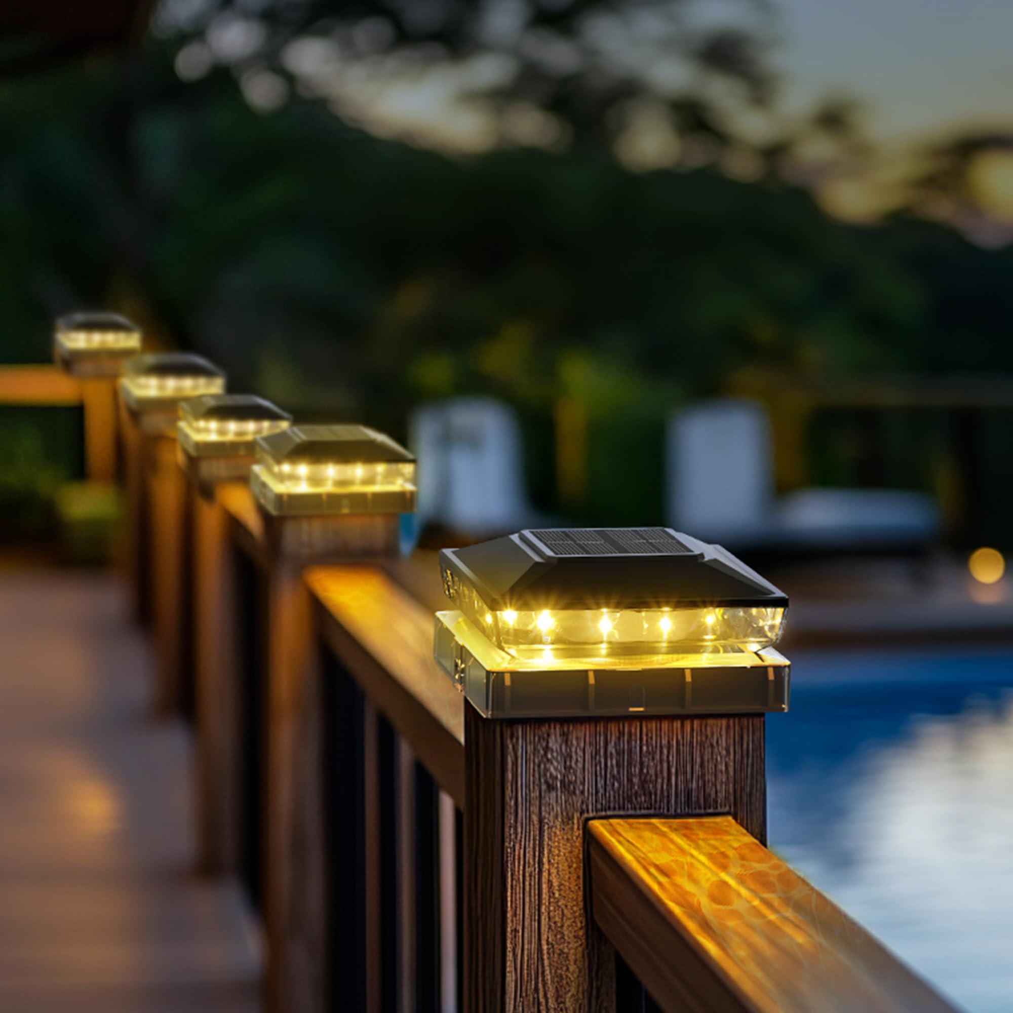 KEILAIMO Solar Post Cap Lights, 18-Pack, IP65 Waterproof, Warm White Glow, for 4x4 & 5x5 Posts, Black, Model SL51