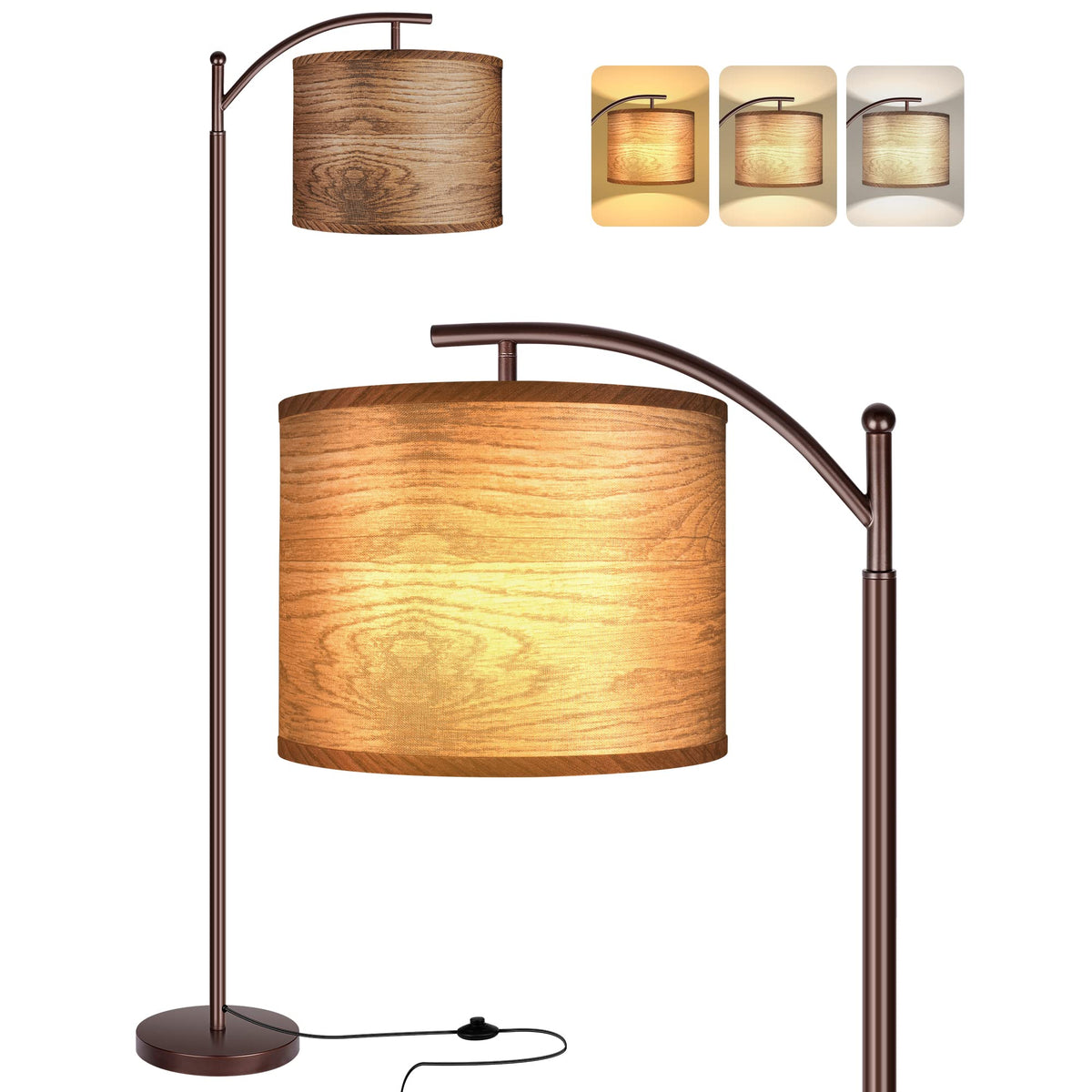 Rottogoon Floor Lamp With 3 Color Temperatures Led Bulb, Standing Lamp Tall Industrial Floor Lamp Reading For Bedroom, Office Wo