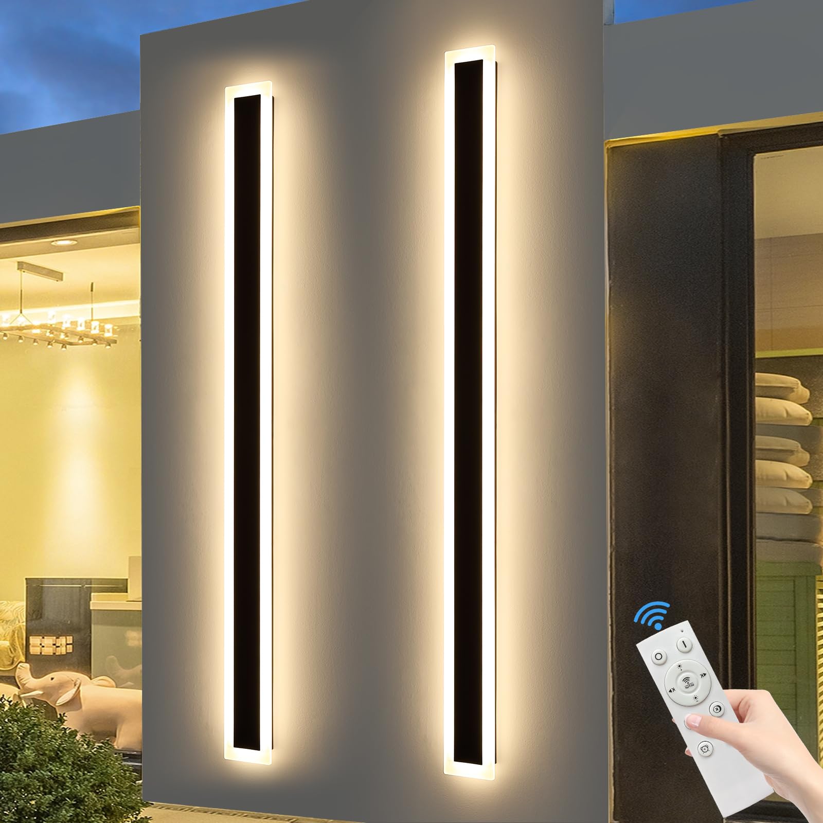 Mikeru Upgraded Widened 2pack 71inch Long Led Wall Light Fixtures  10%-100% Dimmable Outdoor Wall Lights Exterior Front Porch Light 3000-6000k Outdoor Light Fixtures Wall Mount for Basement  Garage
