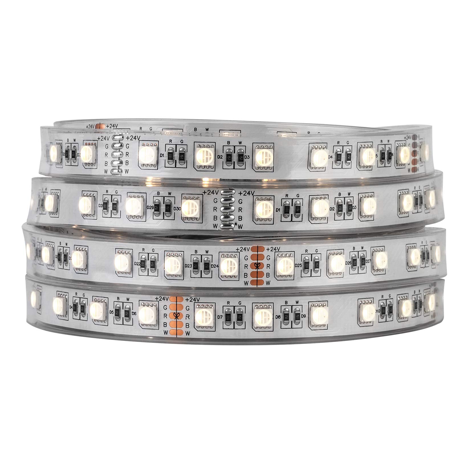 BTF-LIGHTING 5050 RGBW RGB+Cool White(6000K-7000K) 4 Colors in 1 LED Tape Light DC24V 5m 16.4ft 60LED/m Multi-Colored IP67 White