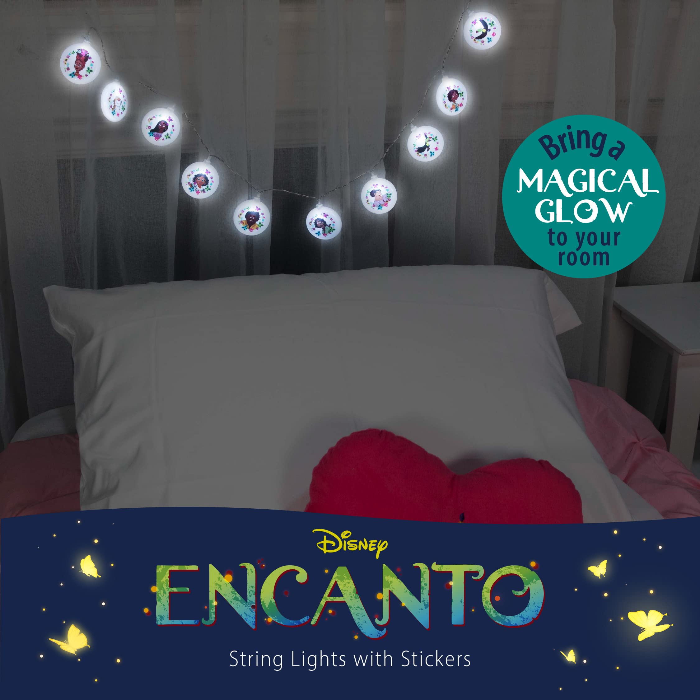 Paladone Encanto String Lights With Stickers - 54 Length (137 Cm) Indoor Room Lighting - Disney Kids Movie Encanto Bedroom Decor And Party Decoration
