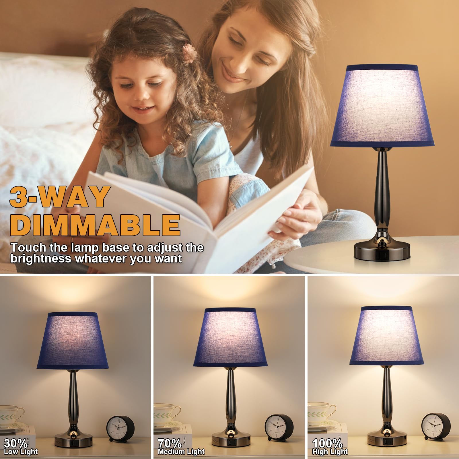 Kakanuo Touch Bedside Lamp For Bedroom With Usb C Port, Small Touch Table Lamp With 2 Usb Charging Ports, 3 Way Dimmable Nightst
