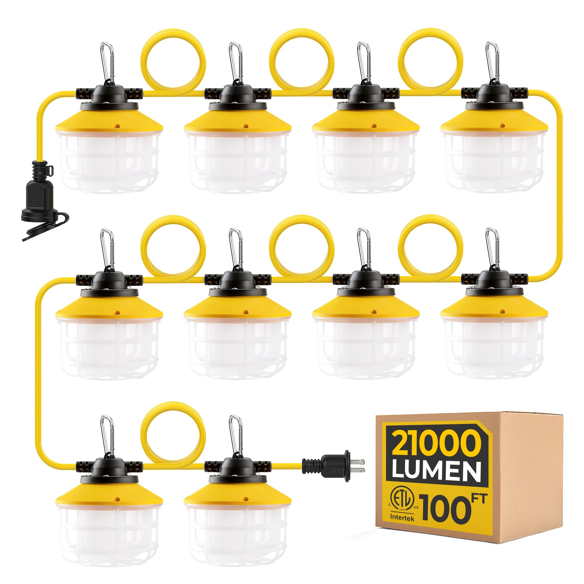 Hyanglux 100FT Construction String Lights: 150W Ultra-bright 21000 lumens ETL Listed Linkable Industrial Outdoor Temporary Light