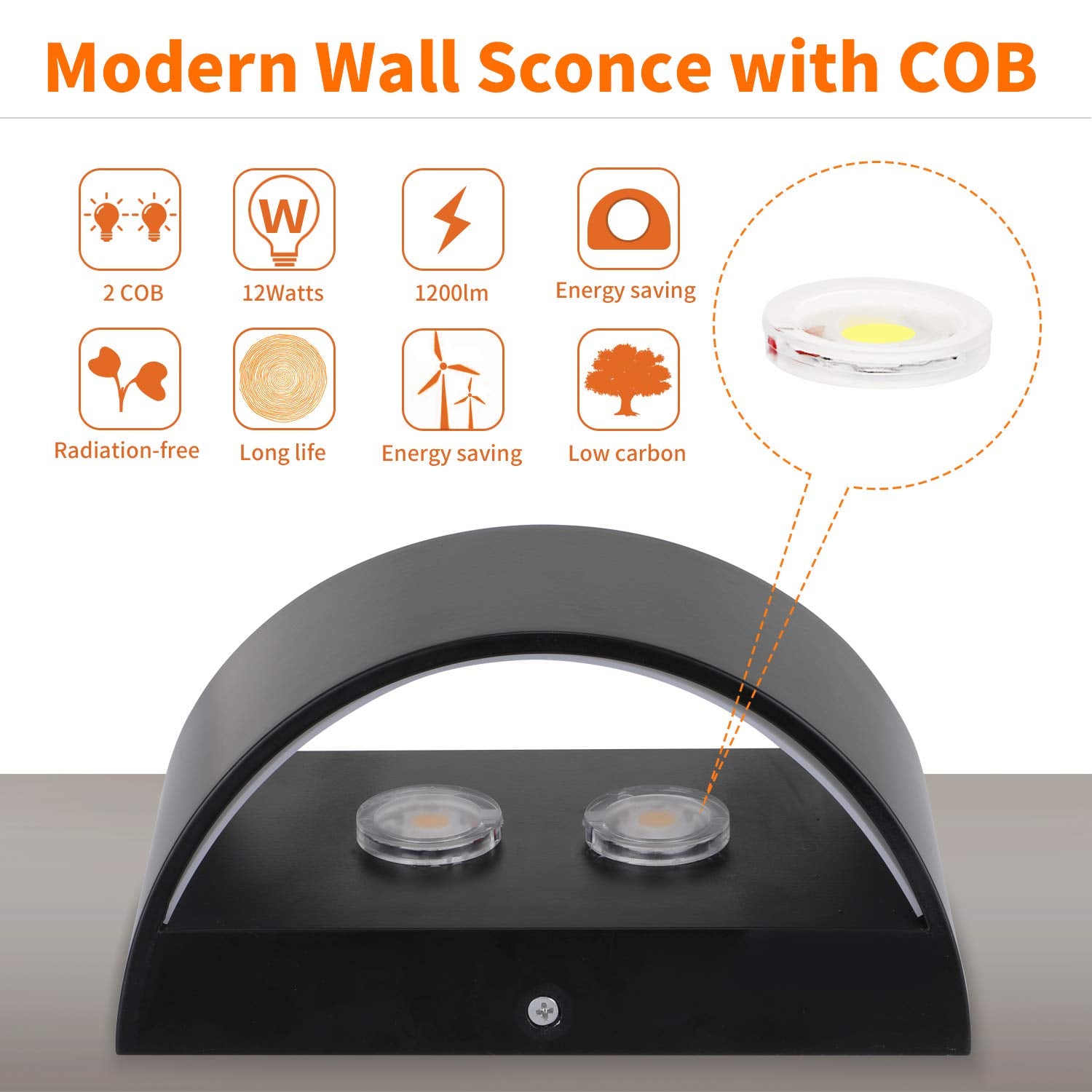 Lightess Modern Dimmable LED Wall Sconce 12W, Black-Cool White, Model 8515391 for Bedroom, Living Room, Staircase