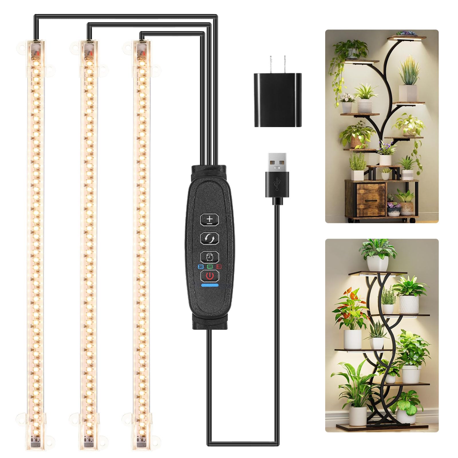 RWNTAO 13 Inches LED Grow Light Bands for Plant Shelf  3500K Full Spectrum Plant Growing Lights for Indoor Plants  144 LEDs Plant Lamp with 10 Dimmable Levels and 3/9/12H Timer  3 Head