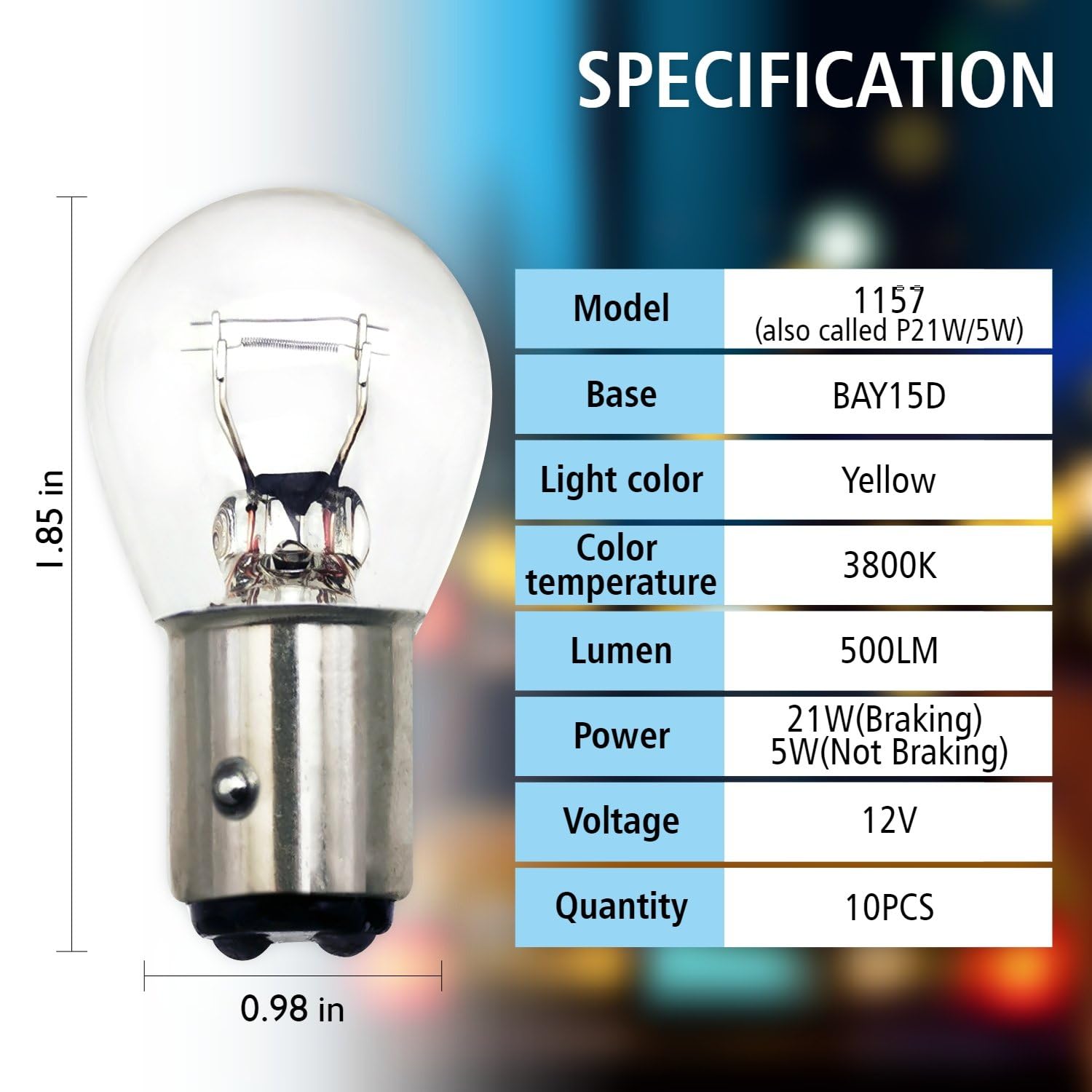 Rafeal Auto 1157 Light Bulb, Miniature Taillight & Signal Light, 10 Pack, Model RA013-10