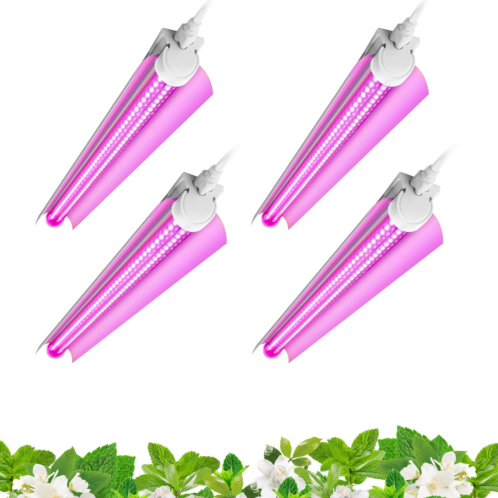 Barrina LED Grow Lights T8 2FT 96W Full Spectrum V-Shape Reflector Combo 4-Pack Pink Model INWT80240665Hc