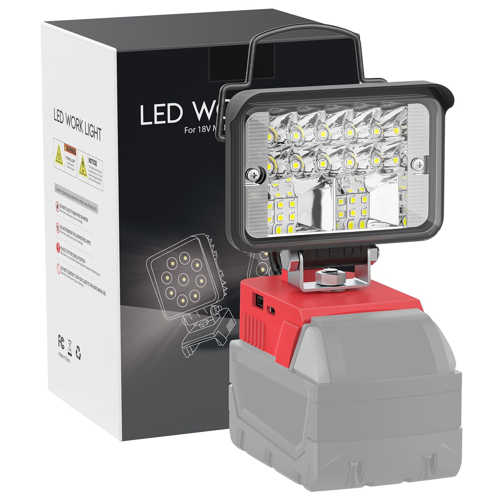 LIVOWALNY Portable LED Work Light for Milwaukee 18V Battery, 38W 3800LM Cordless Flood Lights Battery Light with Low Voltage Pro