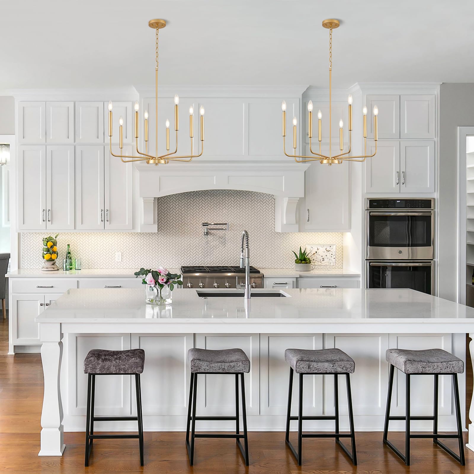ONESMING Modern Gold Chandelier - 8-Light Metal Pendant Light Fixture for Dining Room, Living Room, Entryway (Bulbs Not Included)