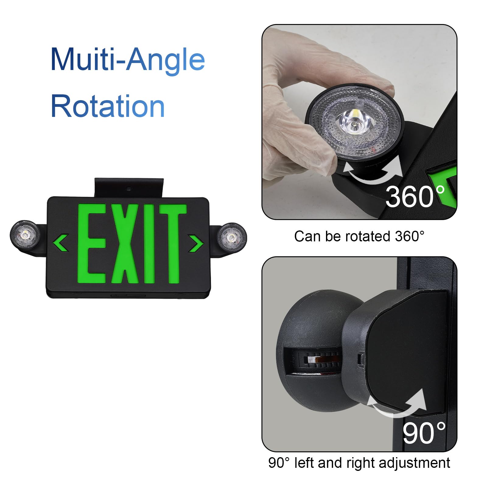 GZRUIYANG LED Emergency Exit Sign with Battery Backup, Black Housing Green Letter, UL 924 Certified, 1 Pack, Model RY-EX02-BK-GE-1