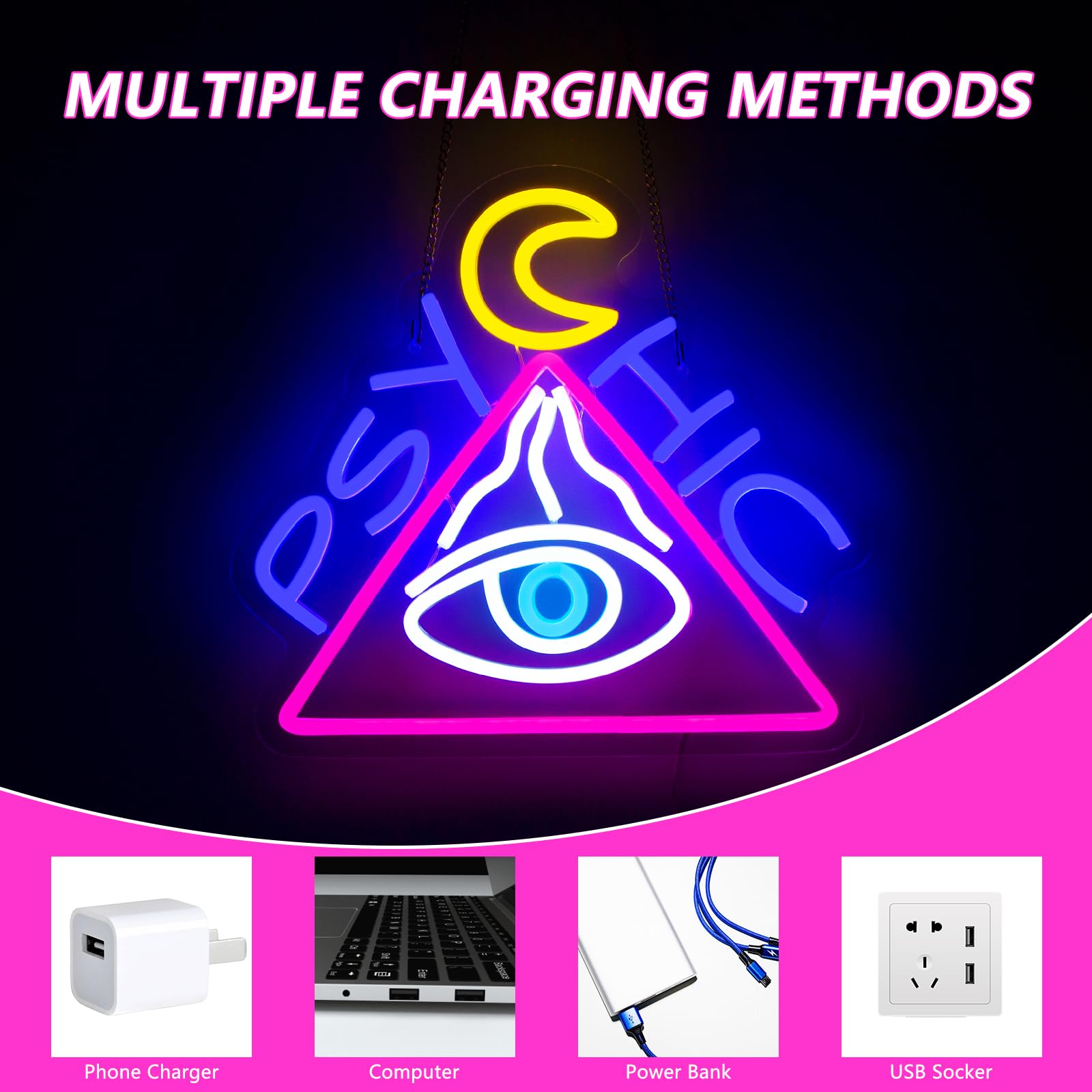 Moodlion Psychic Evil Eyes Neon Sign For Wall Decor Studio Room Led Lights, Halloween Decor Neon Signs Aesthetic Operated Light For Door Decorations, Bedroom Accessories Neon Sign