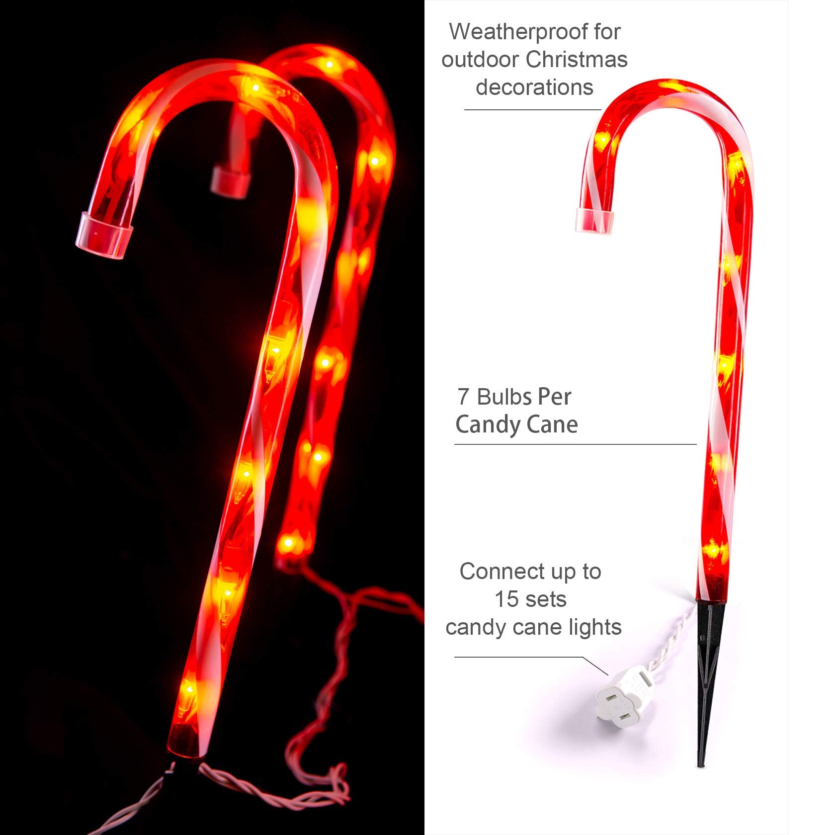 TIGOMOOV Christmas Candy Cane Lights Set of 5, 12in Red-White Plastic Pathway Decorations for Outdoor Holiday Lighting