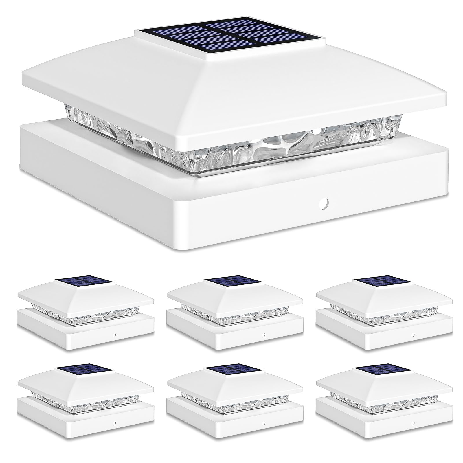 Solar Post Cap Lights Outdoor 6pack, White Waterproof Solar Powered Deck Fence Post Lights Fit 4x4 Wood/Vinyl Posts, Bright Warm