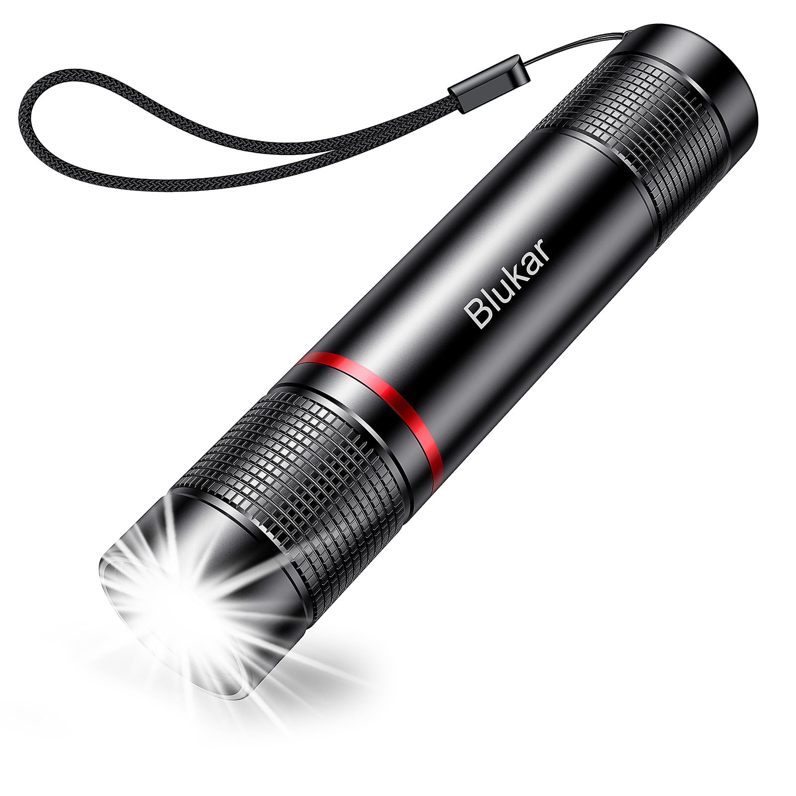 Blukar 2000L Tactical Flashlight - Rechargeable, Zoomable, Adjustable Brightness, Black, Aluminum, Model K9132, 1 Pack