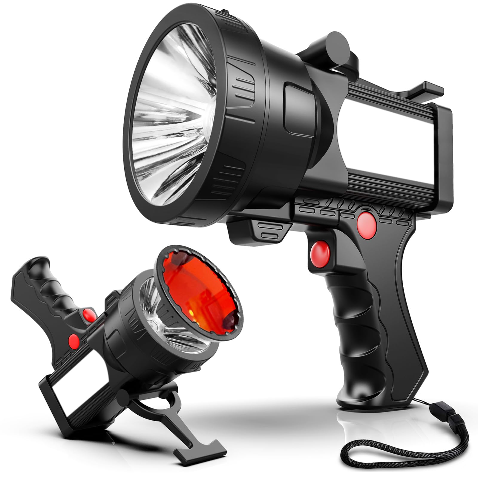 BIGSUN Q984 Rechargeable Spotlight, 1200,000 Lumens LED, 14400mAh Battery, Black, Handheld Floodlamp for Outdoor Use