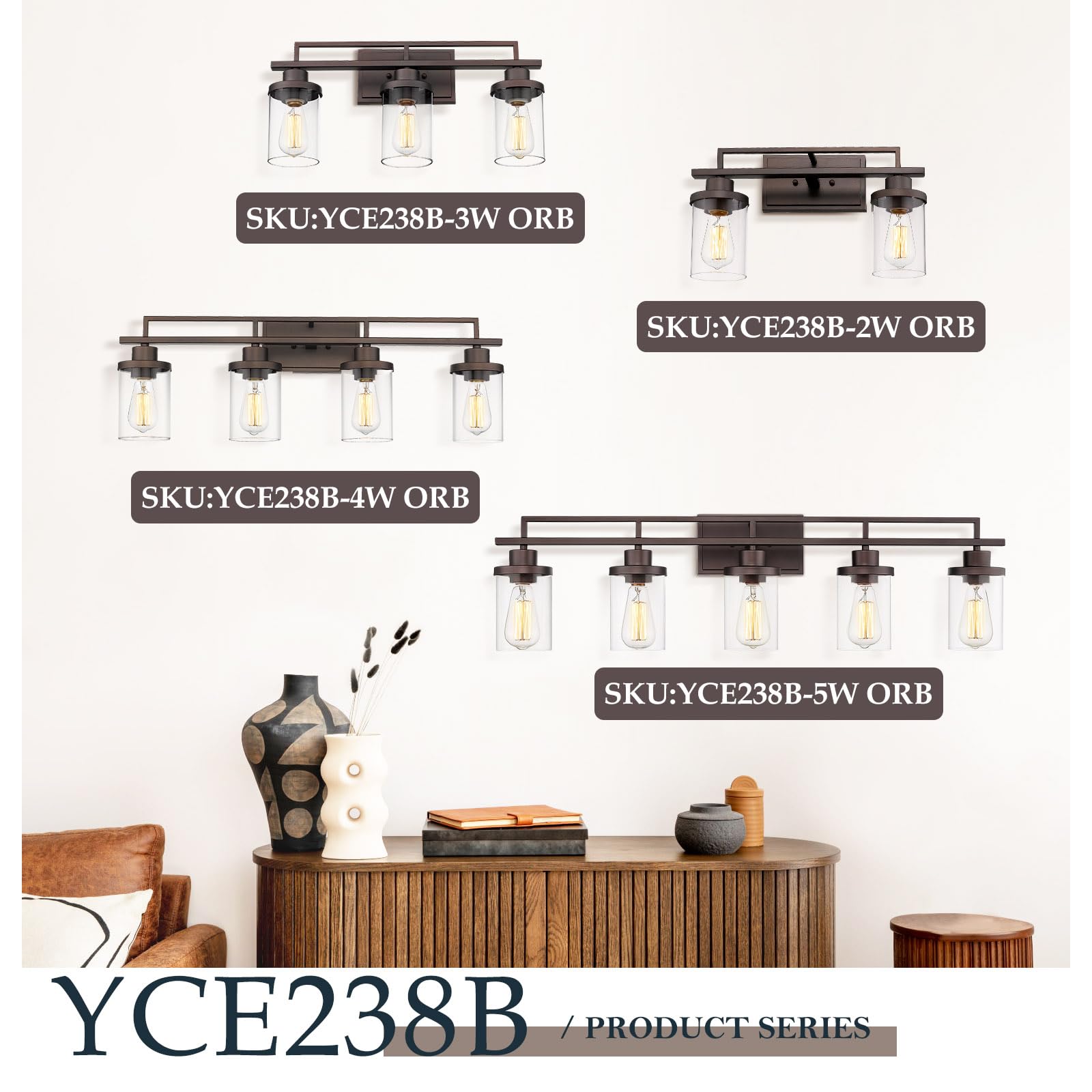 Emliviar 5-Light Rustic Vanity Light, Farmhouse Wall Lighting, Oil Rubbed Bronze Finish
