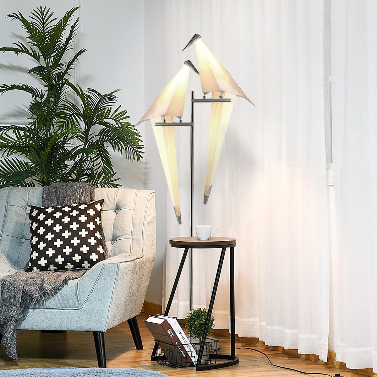 More Change 69In Modern Led Floor Lamp, Bird Floor Light Silver Metal Fixtures For Living Room Bedroom Dinning Room Office
