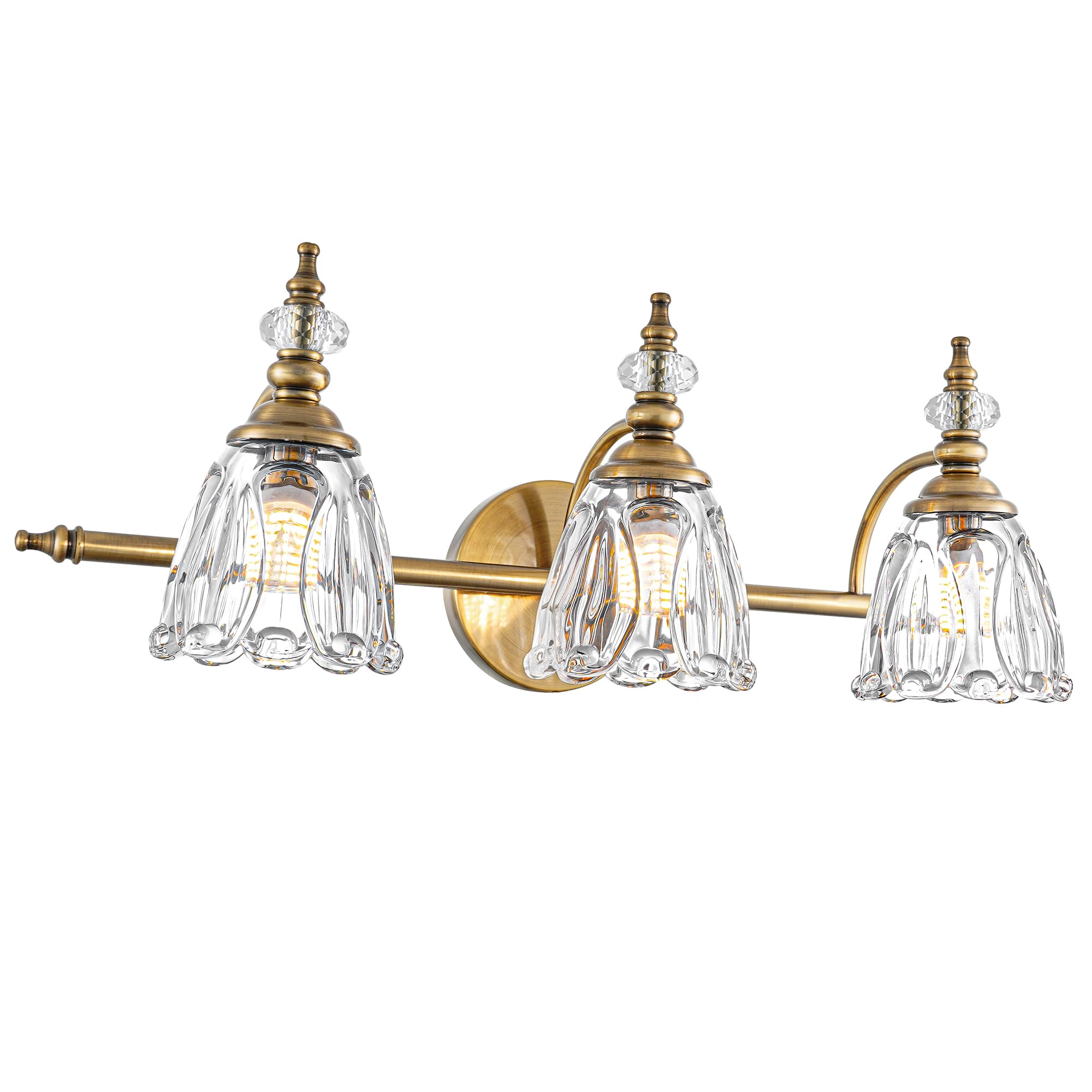 Ditoon Brushed Gold Bathroom Vanity Light, 3 Light Fixture, Flower Glass Shade, Model DX230004V