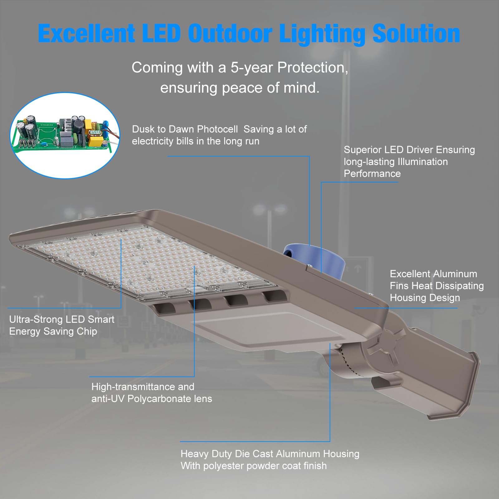 G Gjia Led Parking Lot Light, 300W, 42,000Lm 5000K, Led Shoebox Light With Dusk To Dawn Photocell,Adjustable Slipfitter Mount, I