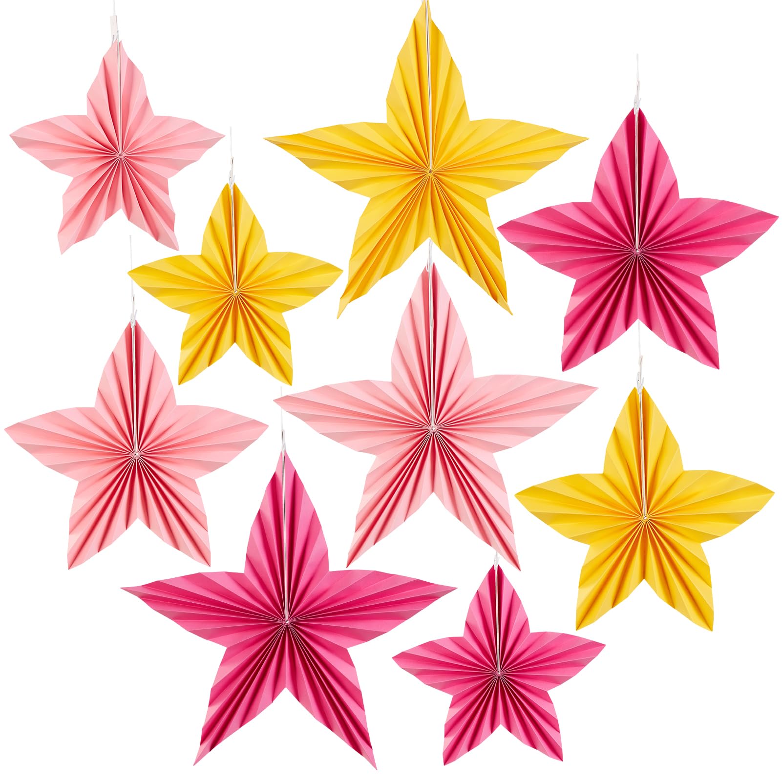 Paper Jazz Spring Party Decorations Paper Fans, Paper Flowers 9Pcs Paper Star Decorations, Pink Colour Pink Peach Colour Paper S