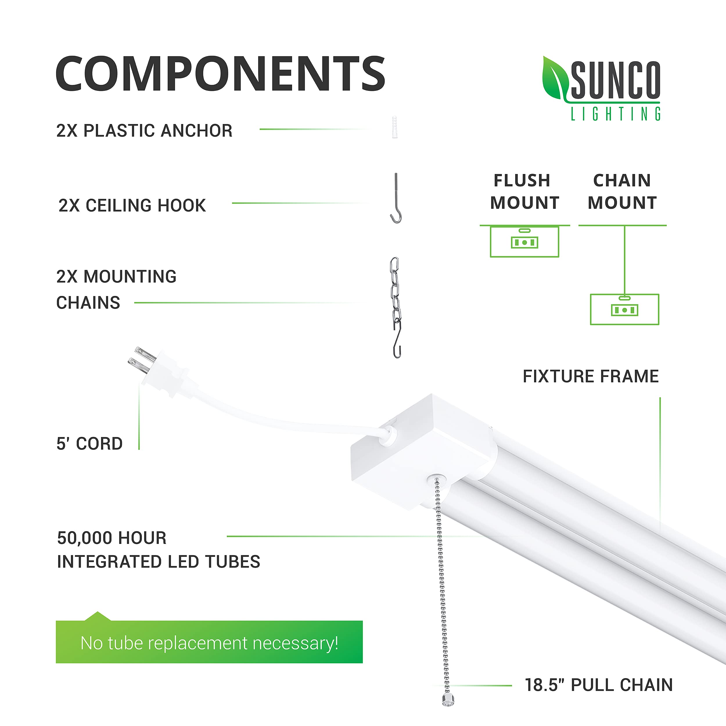 Sunco 16 Pack 40W=260W LED Shop Light for Workshop Garage 4FT, Plug in Frosted Lens Linkable Utility Industrial Fixture, 5000K W