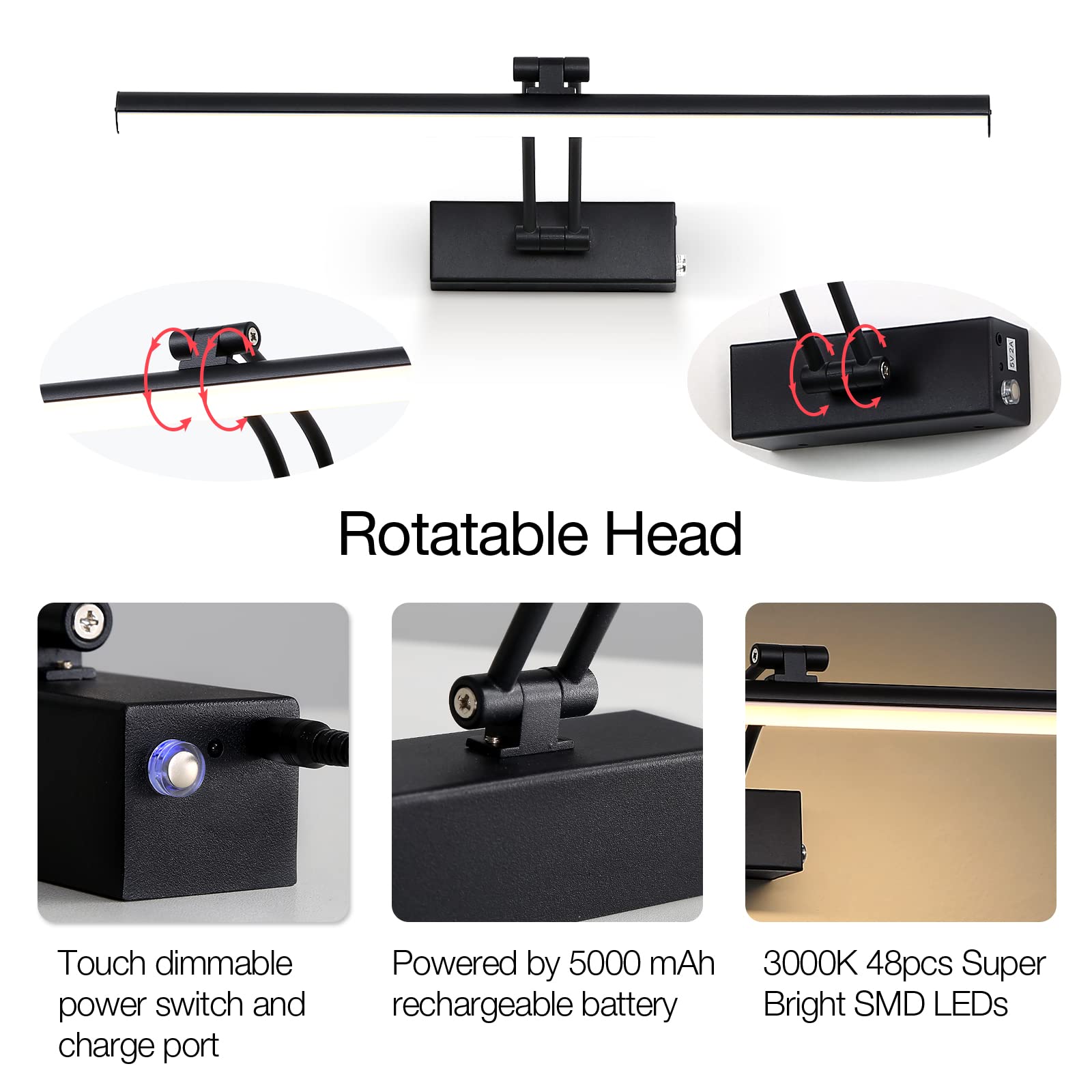 FUNCHDAY Wireless Picture Lights,Rechargeable Battery Picture Light for Paintings with Remote, Dimmable Dartboard Light with Tim
