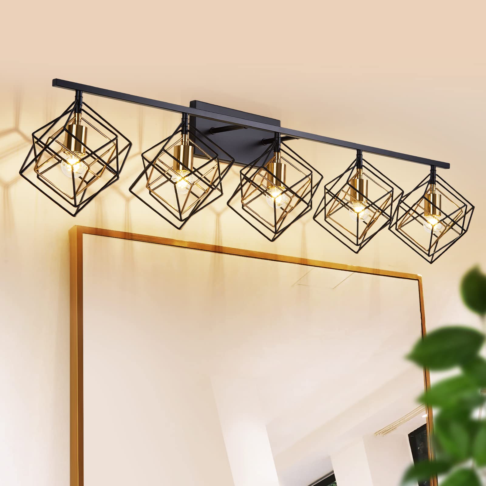 Behiya Bathroom Vanity Light With 5 Bulbs Bathroom Light Fixtures Over Mirror With Rotatable 5 Cube Shades Modern Wall Mounted Matte Black