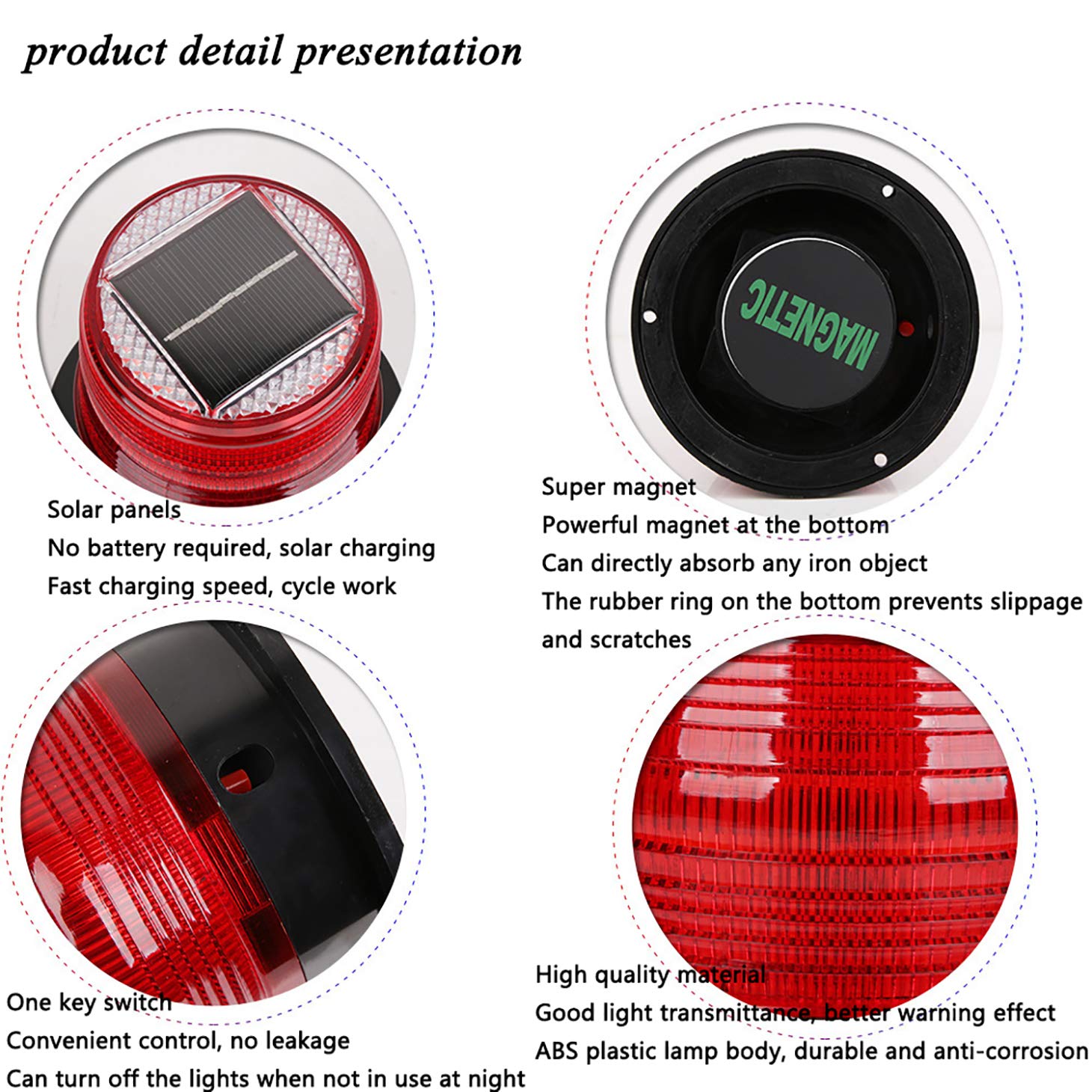 RISOON Solar Strobe Warning Light - Waterproof, Strong Magnetic Base, Blue, Model AL for Construction, Traffic, Factory, Boat Navigation