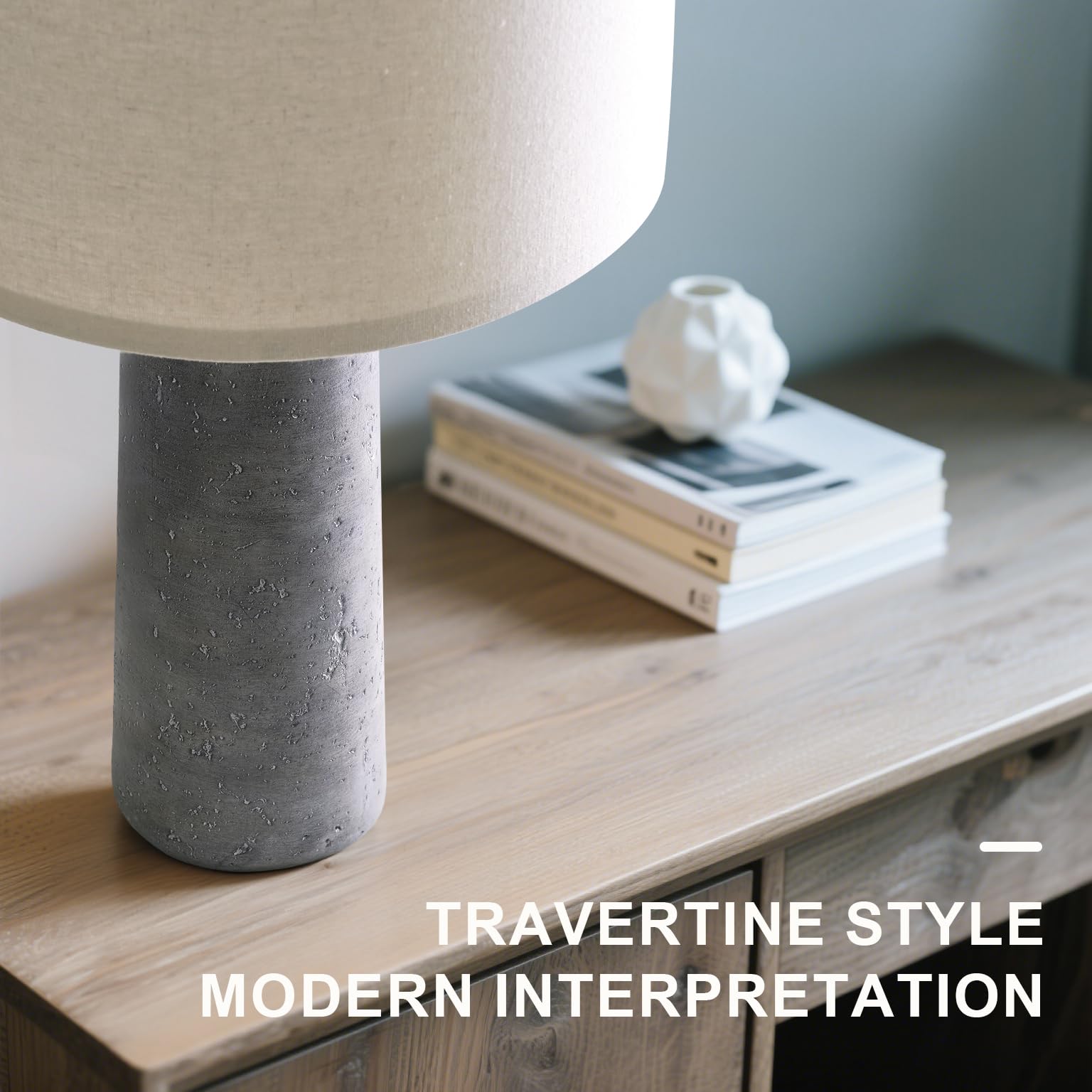 BOBOMOMO Modern 27.25" Gray Resin Lamp Set of 2 with Linen Shades, Ideal for Living Room, Bedroom, Entryway