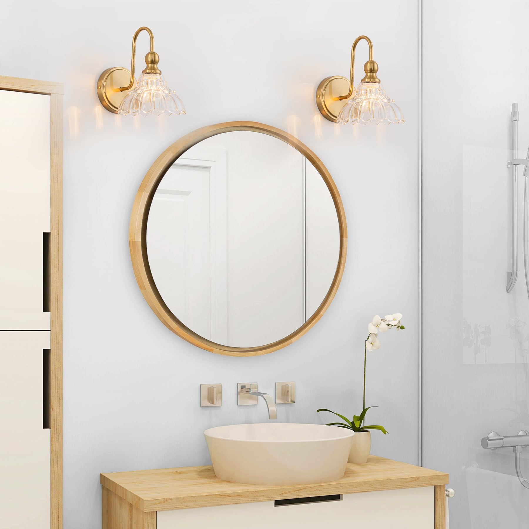 Brknit Vintage Bathroom Light Fixtures Over Mirror  1-Light Brass Wall Sconce Lighting With Flower Glass Shade  Farmhouse Vanity Lights For Bedroom Kitchen Living Room Hallway Light