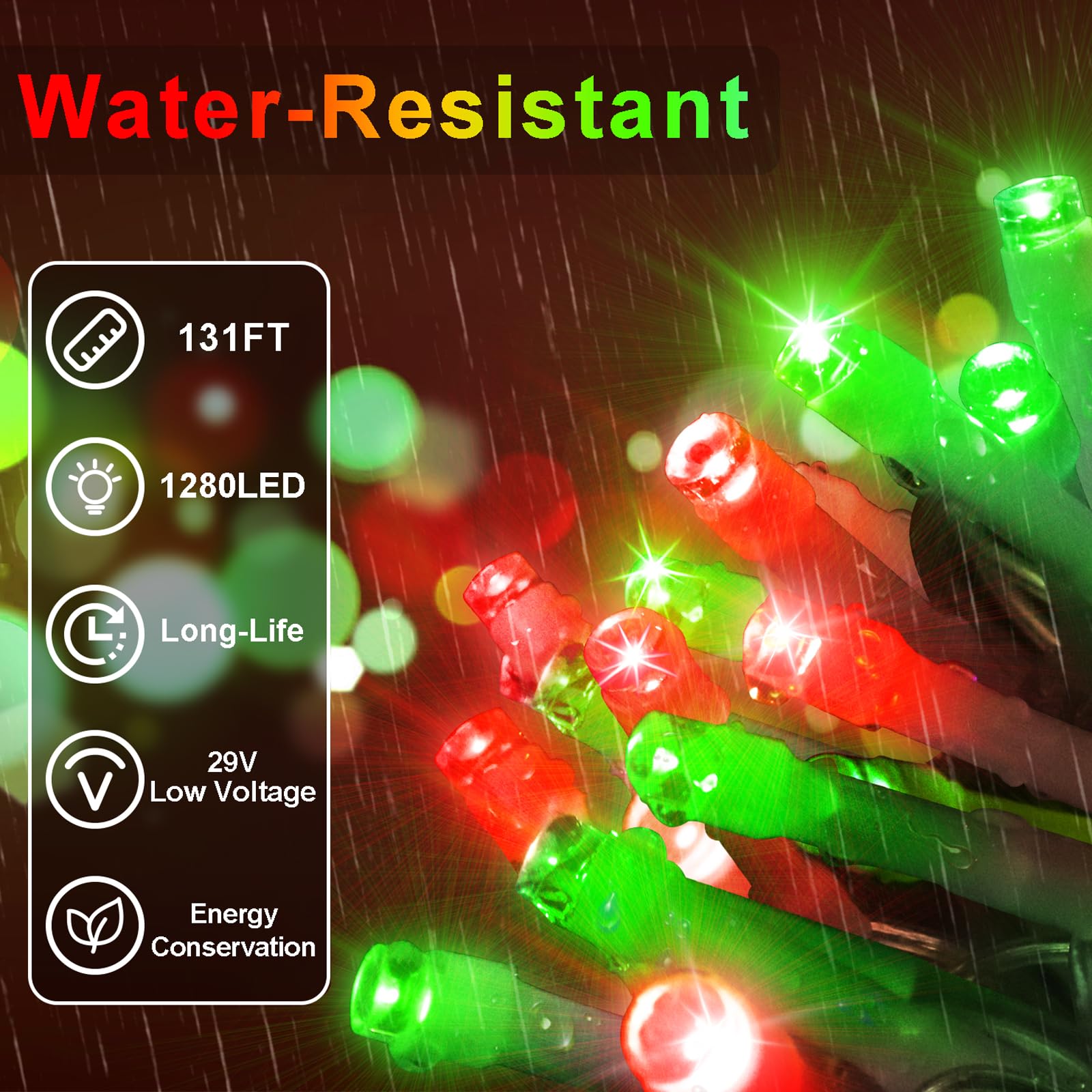 131 Ft 1280 Led Christmas Lights Outdoor Decorations Super Long Clear Wire String Lights Plug In 240 Drops 8 Modes Memory Timer