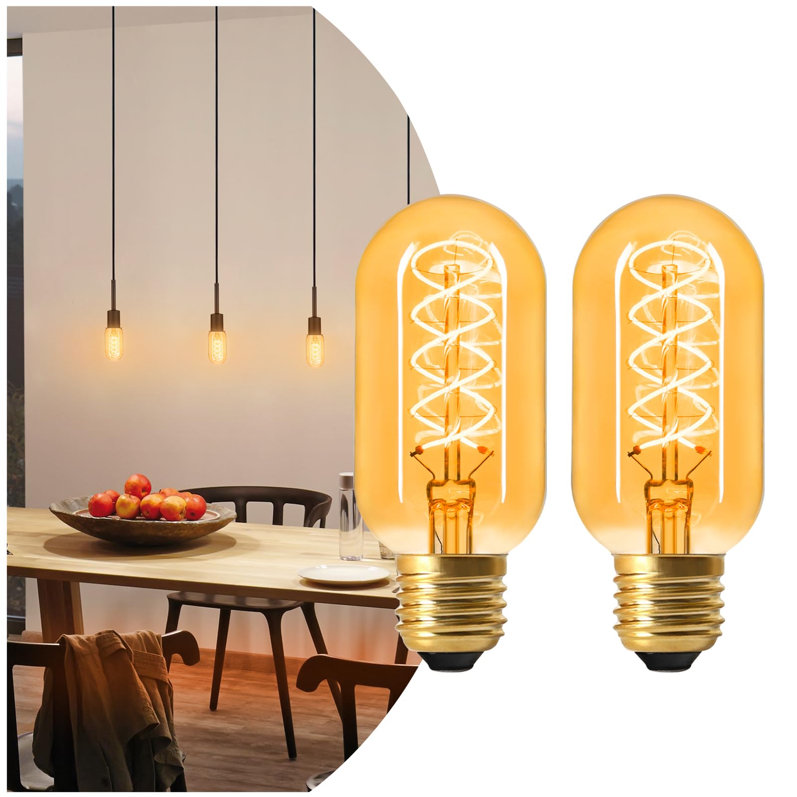 Amdtu E26 Edison Bulbs 60 Watts Equivalent, 600 Lumens Led Bulbs 7W, Ultra Filament Spiral E26 Base Edison Led Bulbs Dimmable, W