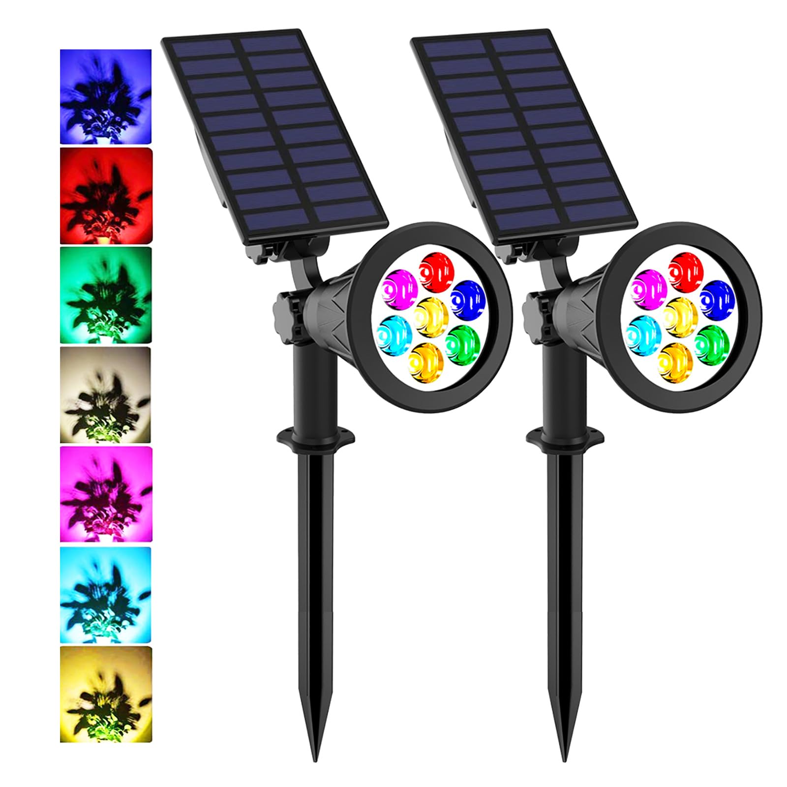 T-SUNUS Solar Landscape Spotlights, RGB Color Changing, Waterproof, Auto On/Off, 2 Pack