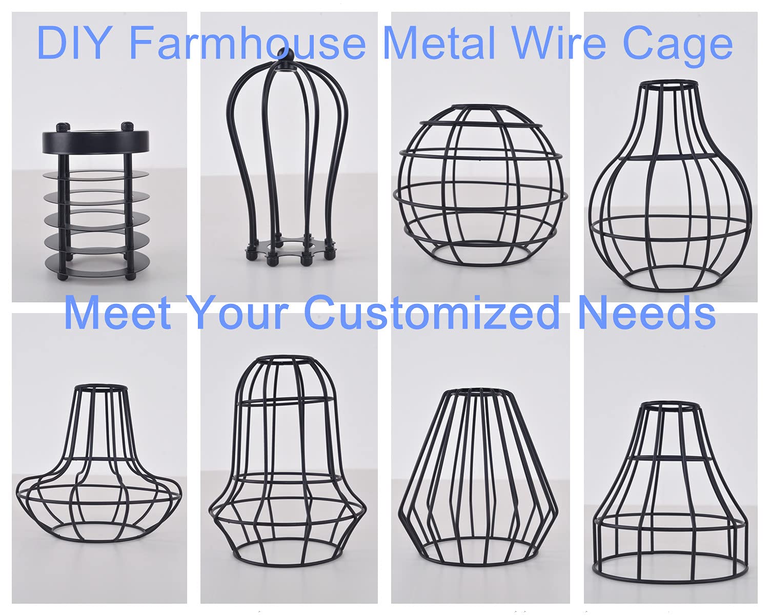 EFINEHOME Set of 2 Metal Wire Cage Bulb Covers for Pendant Lighting, Rustic Black Lampshade Replacement Accessories