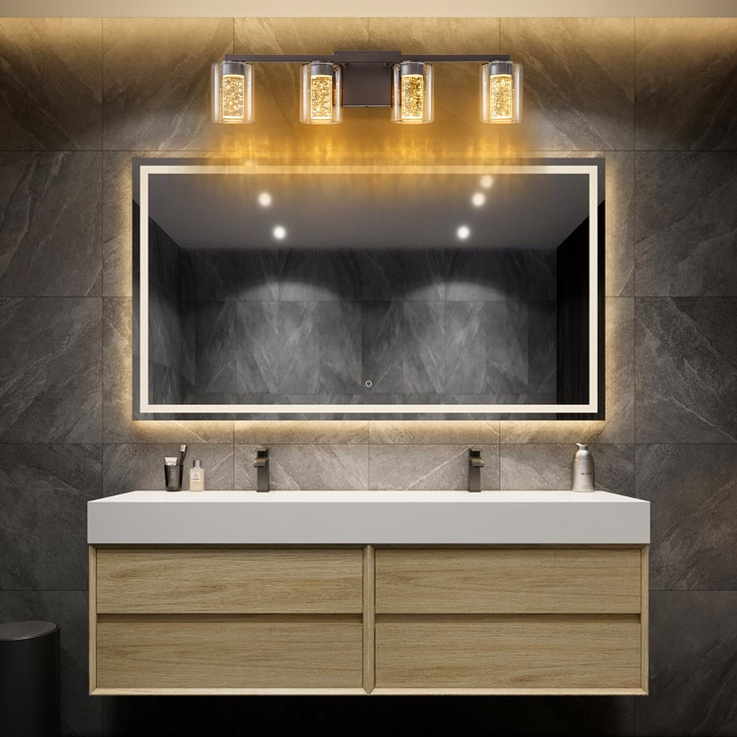 Sinerise 4-Light Bronze Vanity Light With 3 Color Modes (3000K/4000K/6000K), Eye Protection Led Bathroom Light Fixture, Dimmable