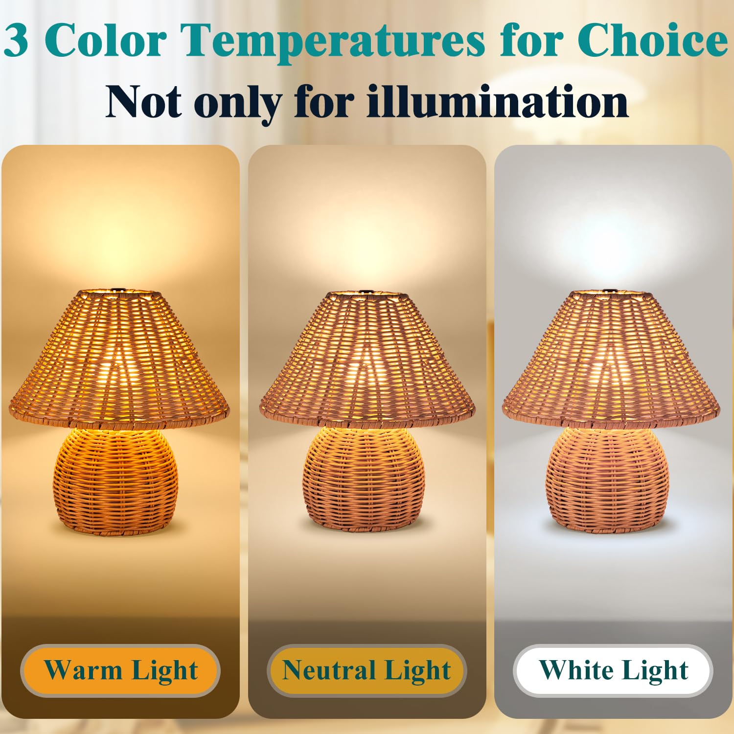 WERFOP Bamboo Table Lamp, Handmade Rattan Nightstand Lamp, Small, Brown, Model Bamboo Shadow S1, Adjustable Color Options