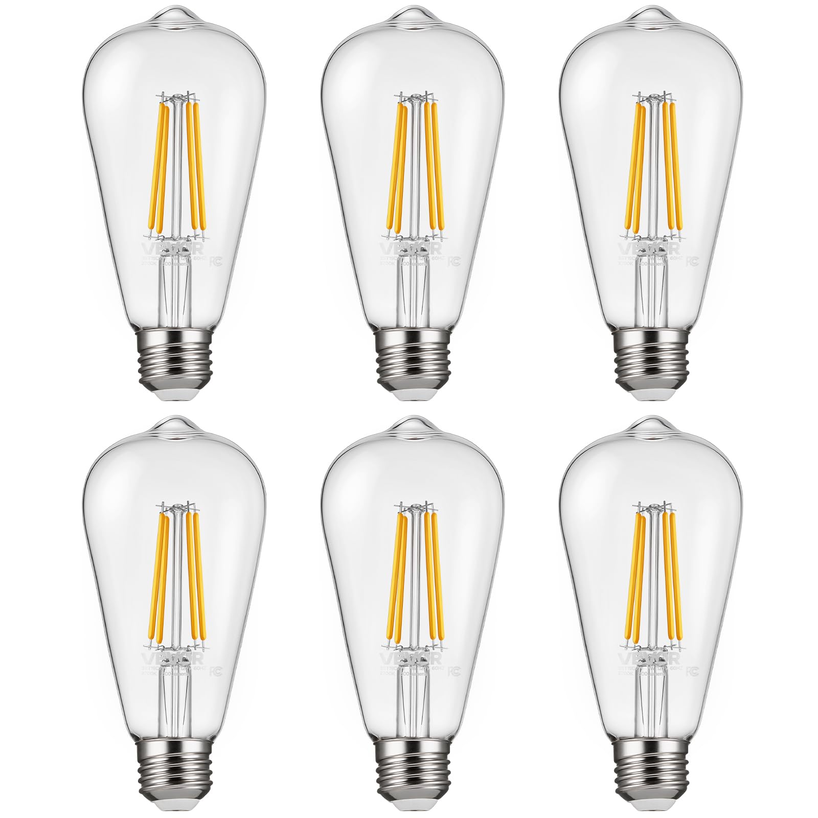 VEVOR Edison Bulbs 7W Dimmable 800 Lumens ST19 Vintage Glass Light Bulbs 2700K Warm White E26 Base 6 Pack