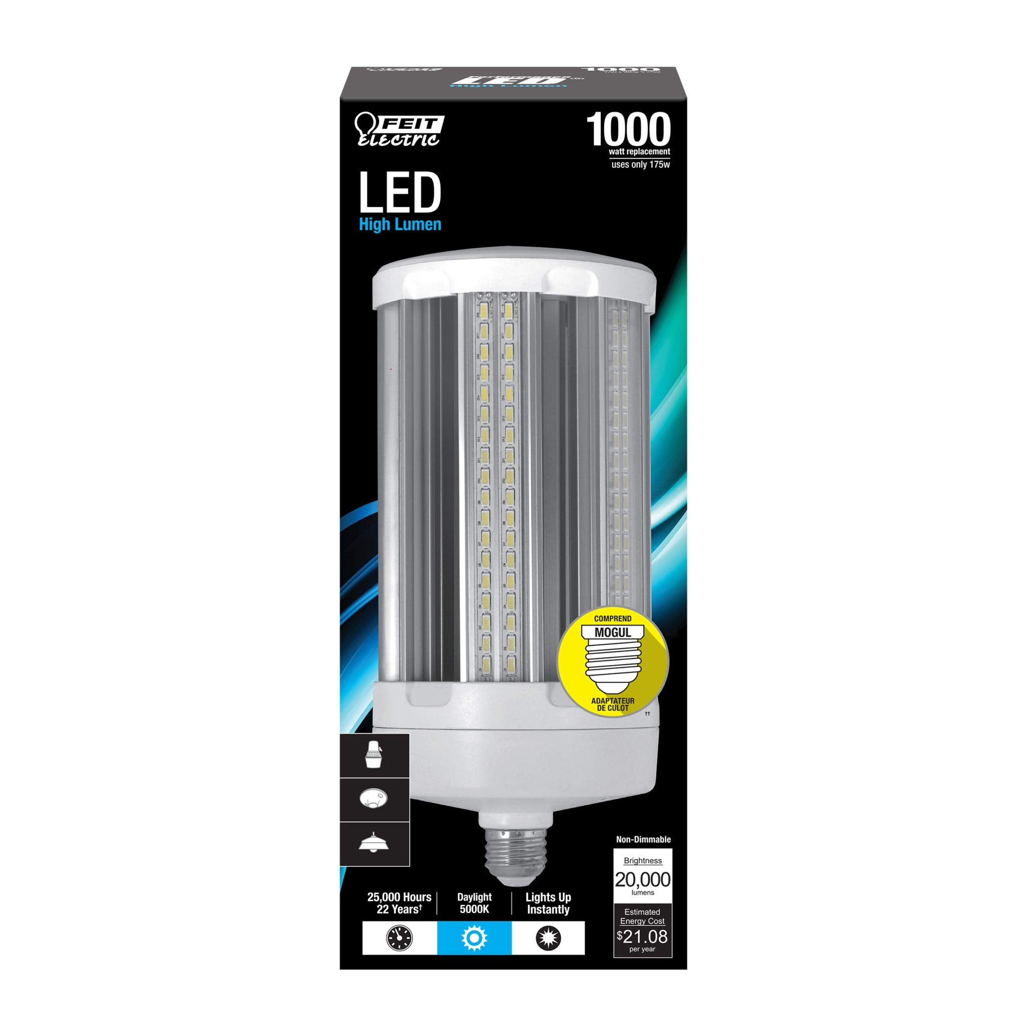 Feit Electric LED Corn Cob Light Bulb, 1000W Equivalent, 20,000 Lumen, 13.4inH x 5.3inD, Daylight 5000K